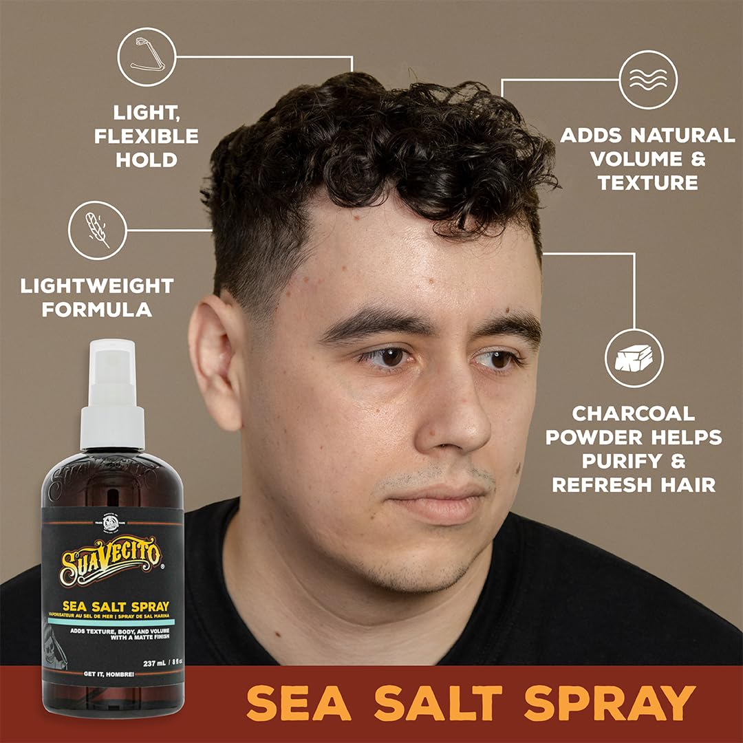 Suavecito Sea Salt Spray for Textured Beach Waves - 8 oz Pump Bottle for Men & Women - Perfect for Styling, Volume & Natural Hair Texture - Great for Beach, Travel & Everyday Use