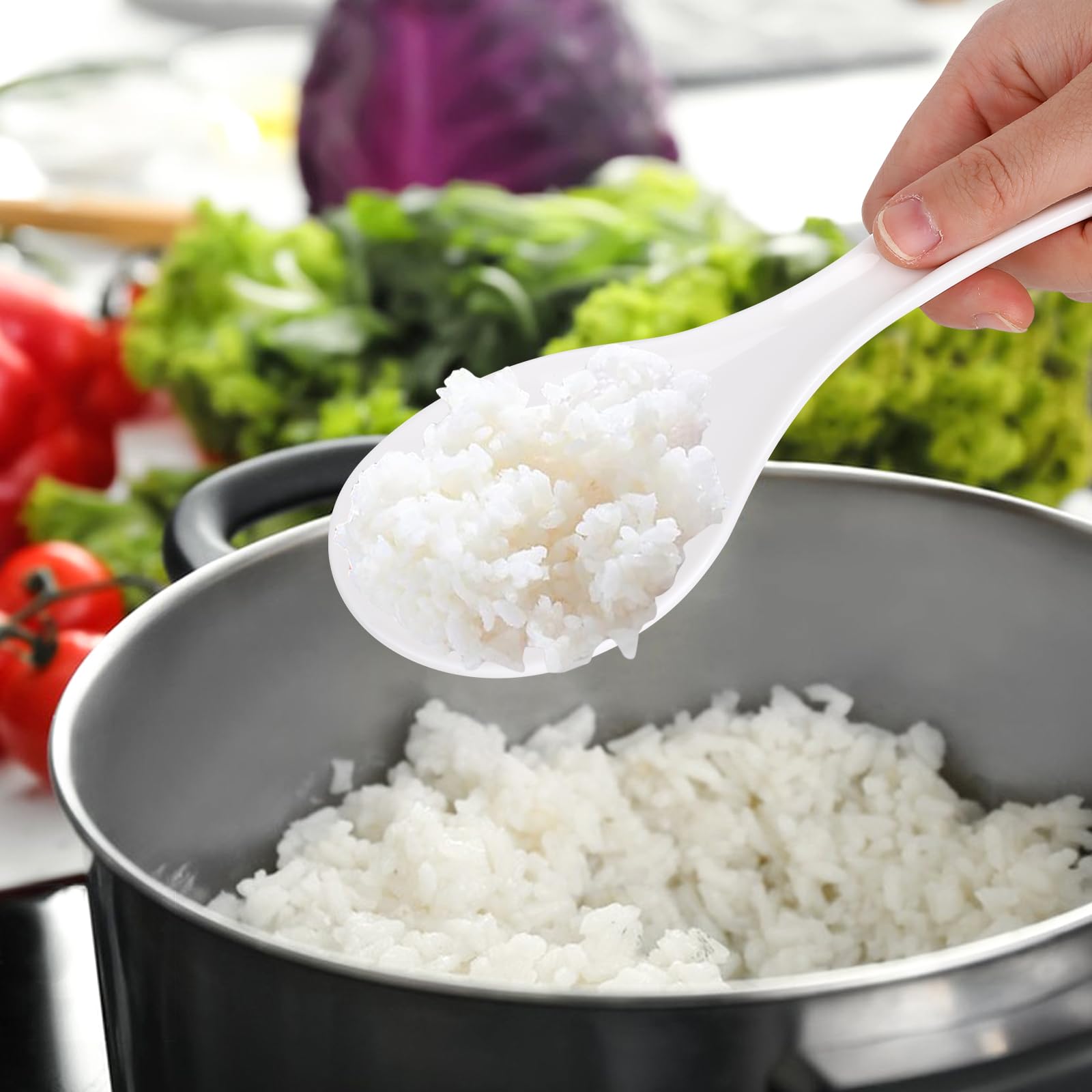 Sliverdew 2-Pack White Plastic Rice Serving Spoon - Non-Stick Rice Paddle for Rice Cooker, 7.87 Inch Kitchen Utensil - Perfect for Cooking, Serving, and Meal Prep