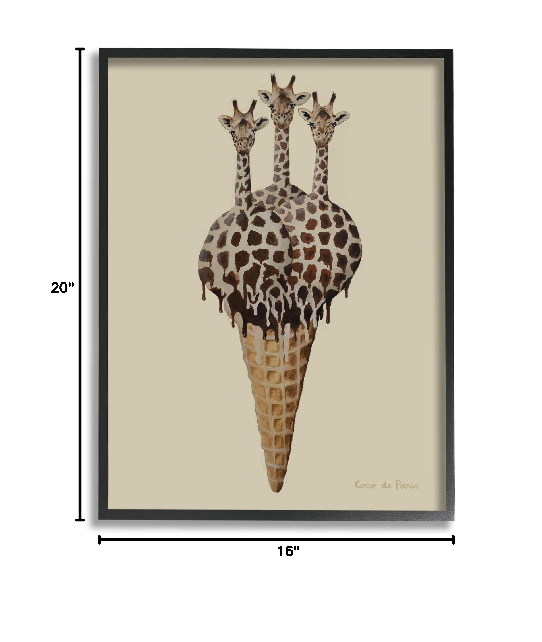 Stupell Industries Three Giraffes Ice Cream Scoop Waffle Cone Wall Art - Coco de Paris Design - Playful Kitchen Decor for Ice Cream Parlors & Kids' Rooms
