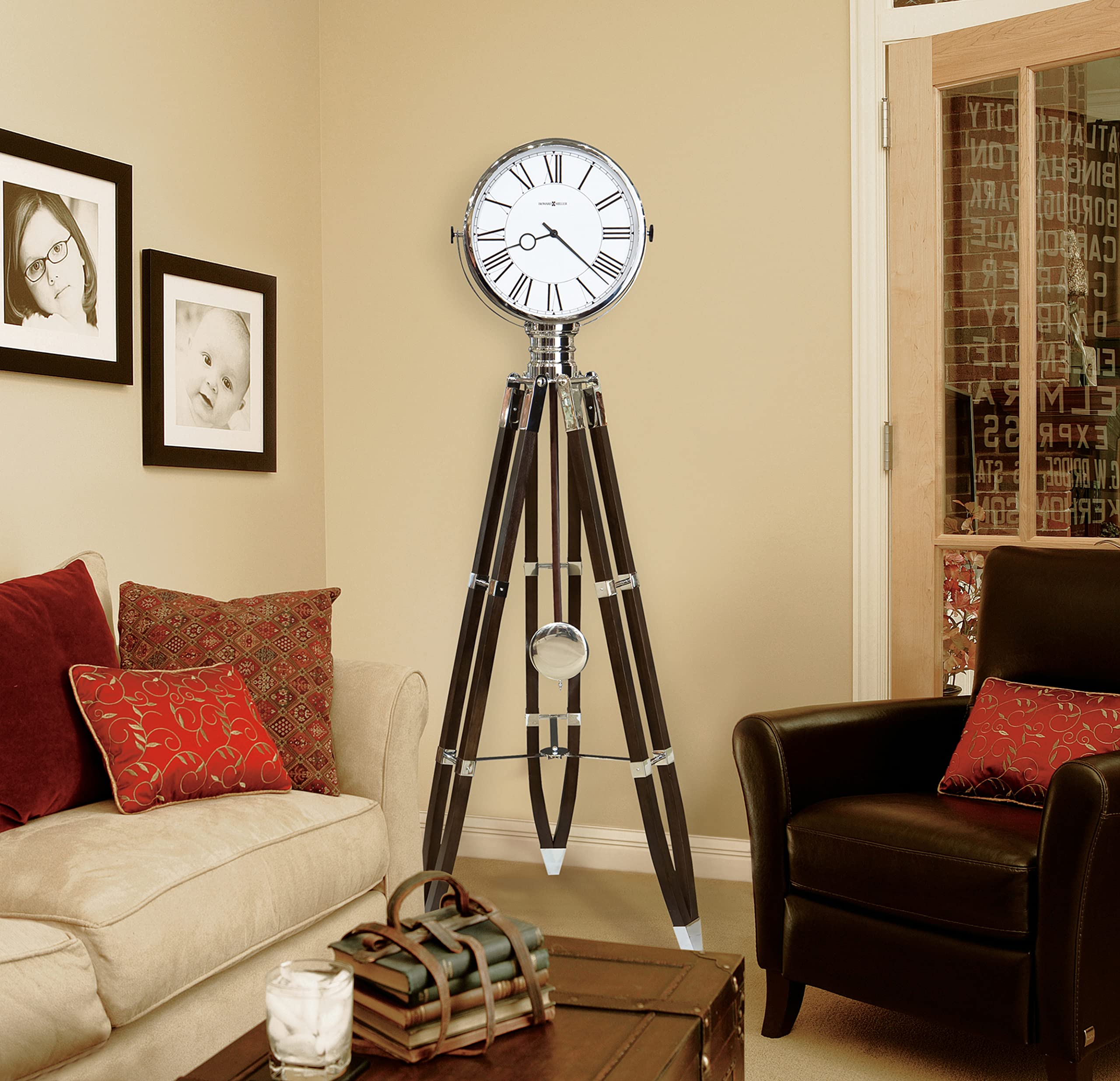 Howard Miller Stringer Floor Clock II 549-107 - Black Coffee Tripod Grandfather Clock with Quartz Triple-Chime Movement | Elegant Home Decor for Living Room, Office & Entryway