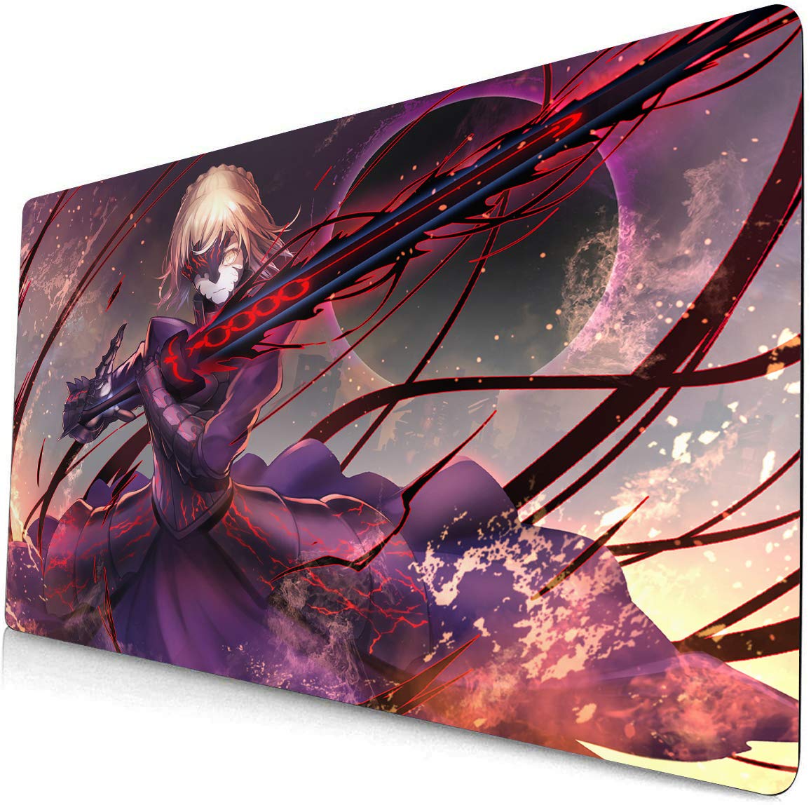 Fate Stay Night Anime Gaming Mouse Pad - Large Desk Mat for Computer & Keyboard - Saber Alter Fate Grand Order Design - Non-Slip Rubber Base for PC Gaming & Office Work