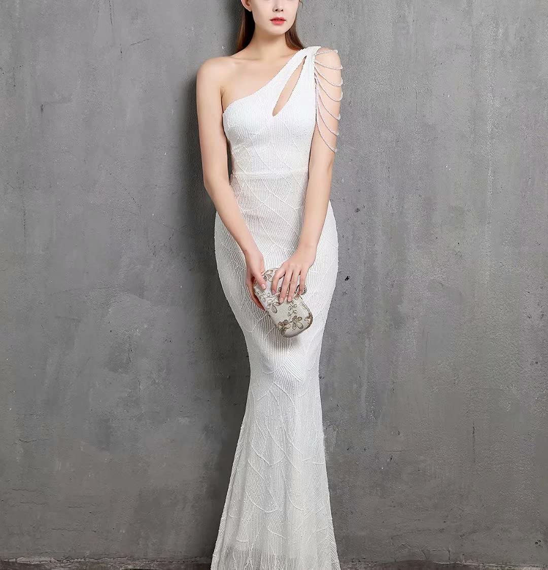 Mordarli 2023 One Shoulder Sequin Prom Dress with Slit - Long Formal Evening Gown Mermaid Style for Homecoming, Wedding, Party & Special Occasions