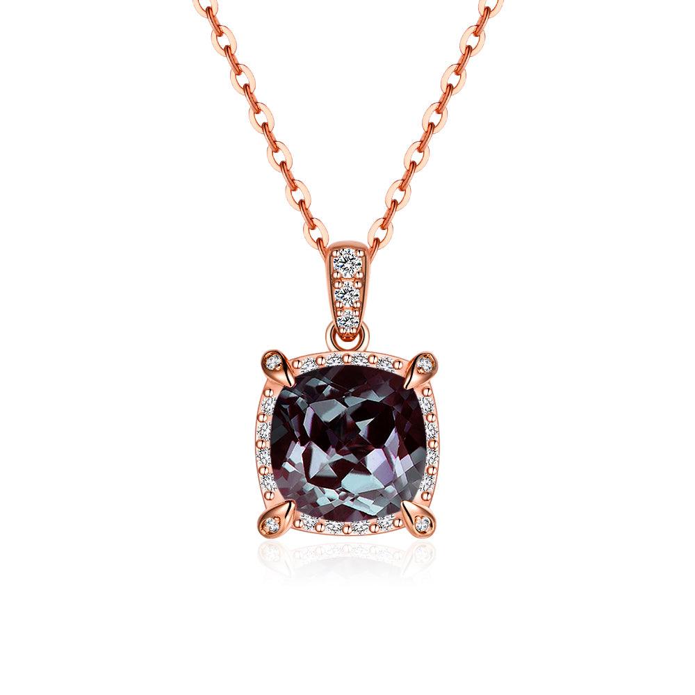 3 CT Cushion Cut Alexandrite Moissanite Pave Pendant Necklace - Elegant Jewelry for Weddings, Anniversaries & Special Occasions
