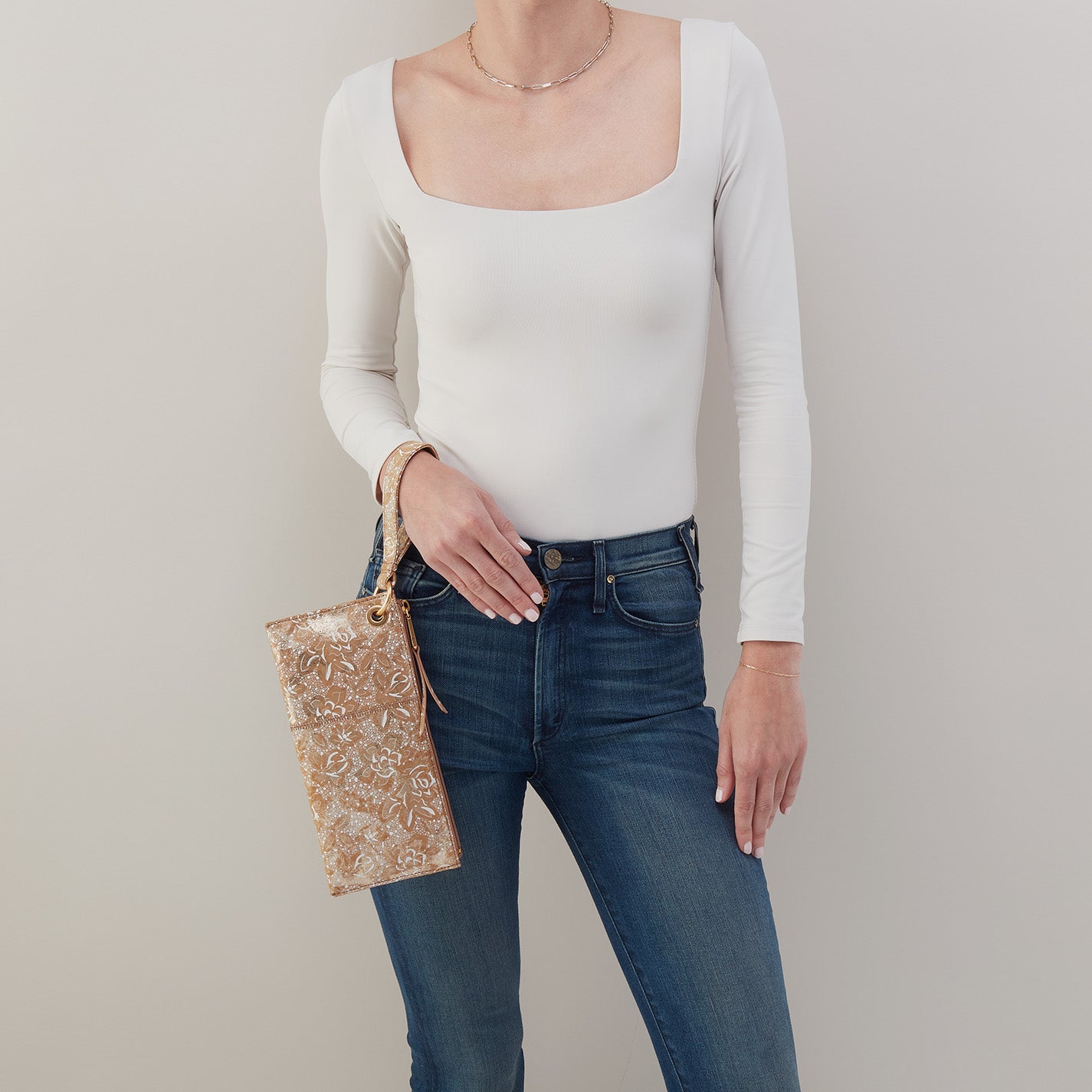 Vida Printed Leather Wristlet - Gilded Petals Design | Elegant Crossbody Wallet for Women | Perfect for Parties, Shopping & Everyday Use