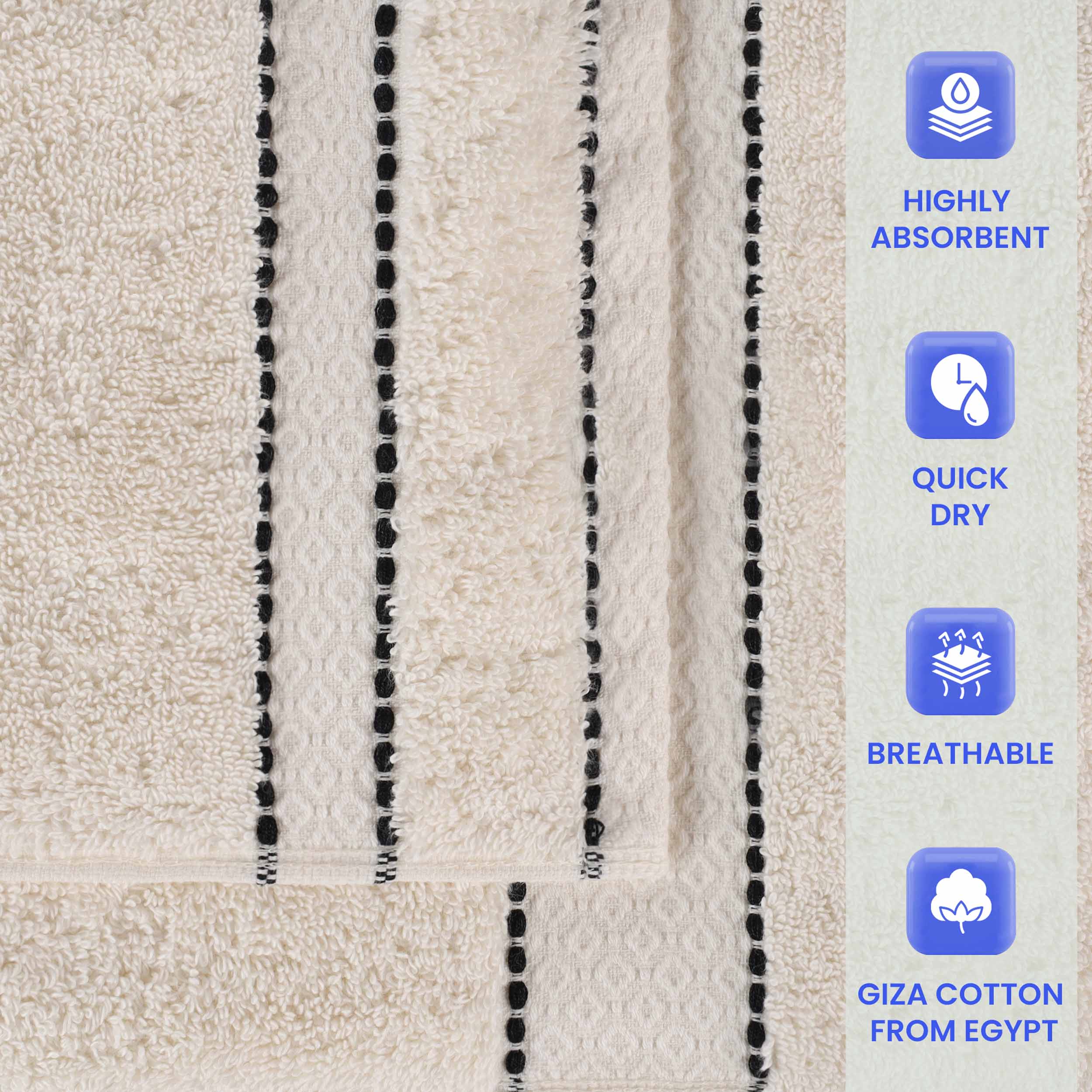 Premium Egyptian Giza Cotton Dobby 3-Piece Bath Towel Set - Ultra Absorbent, Soft & Luxurious for Spa, Bathroom, and Guest Use