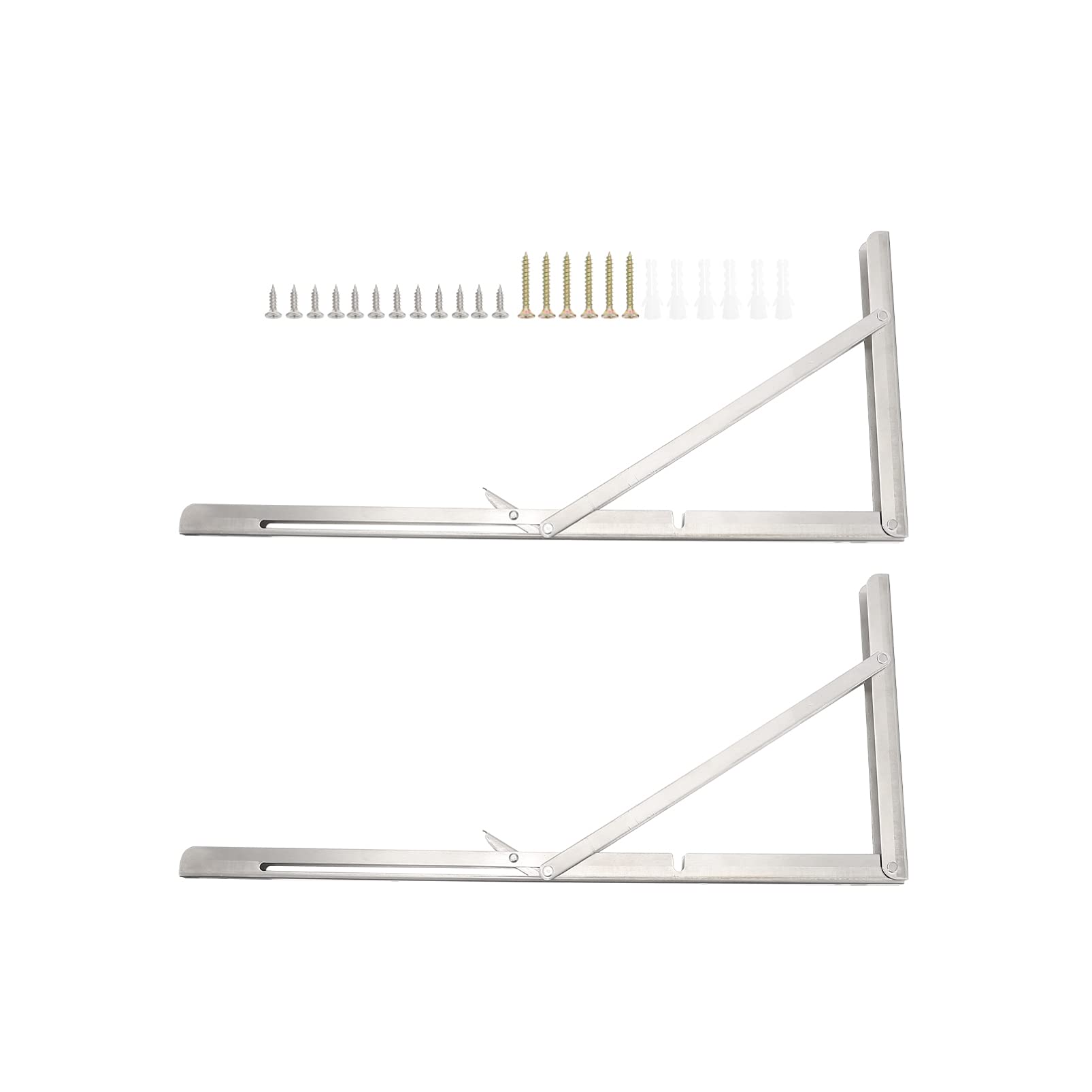 Housoutil 2-Pack Stainless Steel Collapsible Shelf Brackets - Heavy Duty Folding Support Brackets for Wall Mounted Shelves, Kitchen, Bathroom & Garage Storage