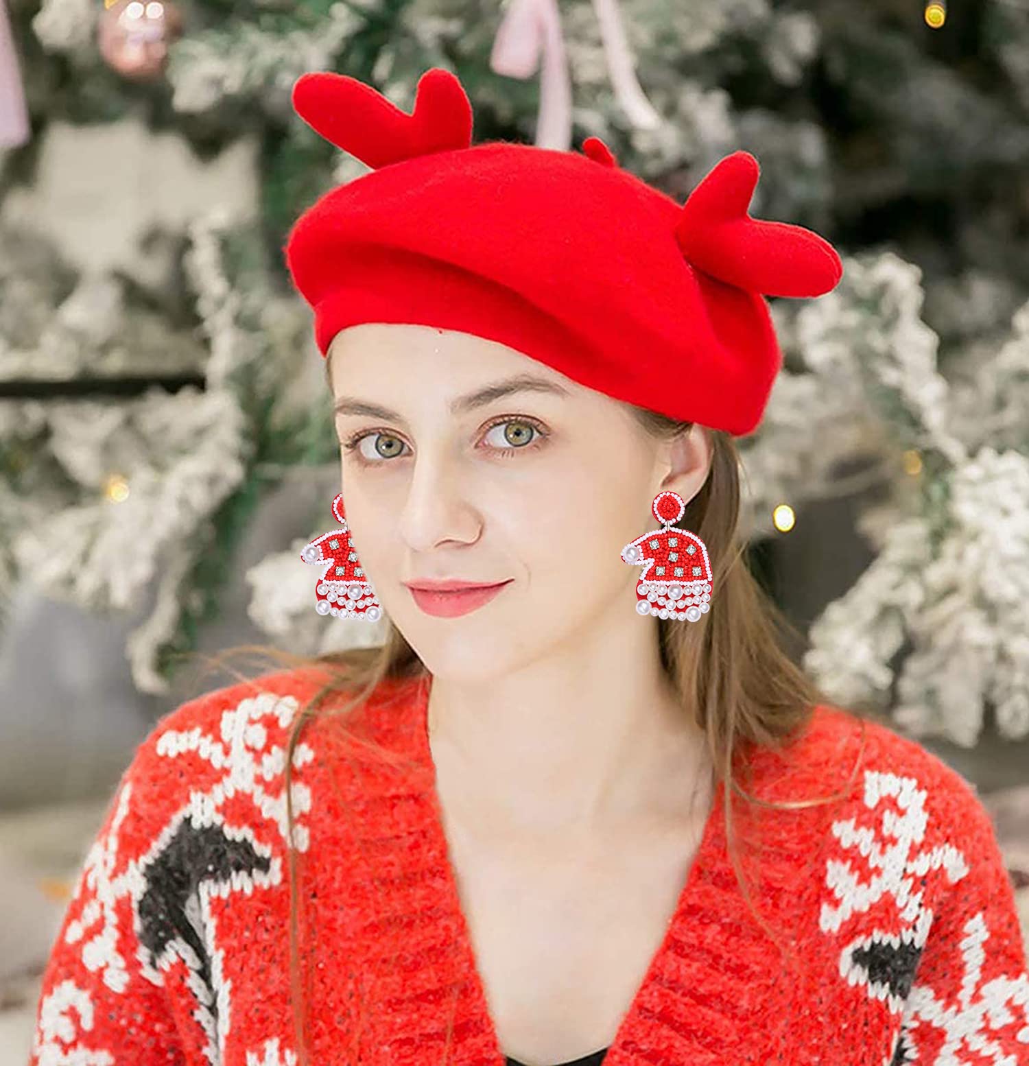 Handmade Hypoallergenic Snowflake Dangling Earrings - Christmas Tree, Santa Hat, Bell & Car Bead Drop Earrings | Cute Holiday Jewelry Gift for Women | Perfect for Christmas Parties, Gift Exchanges & Festive Outfits