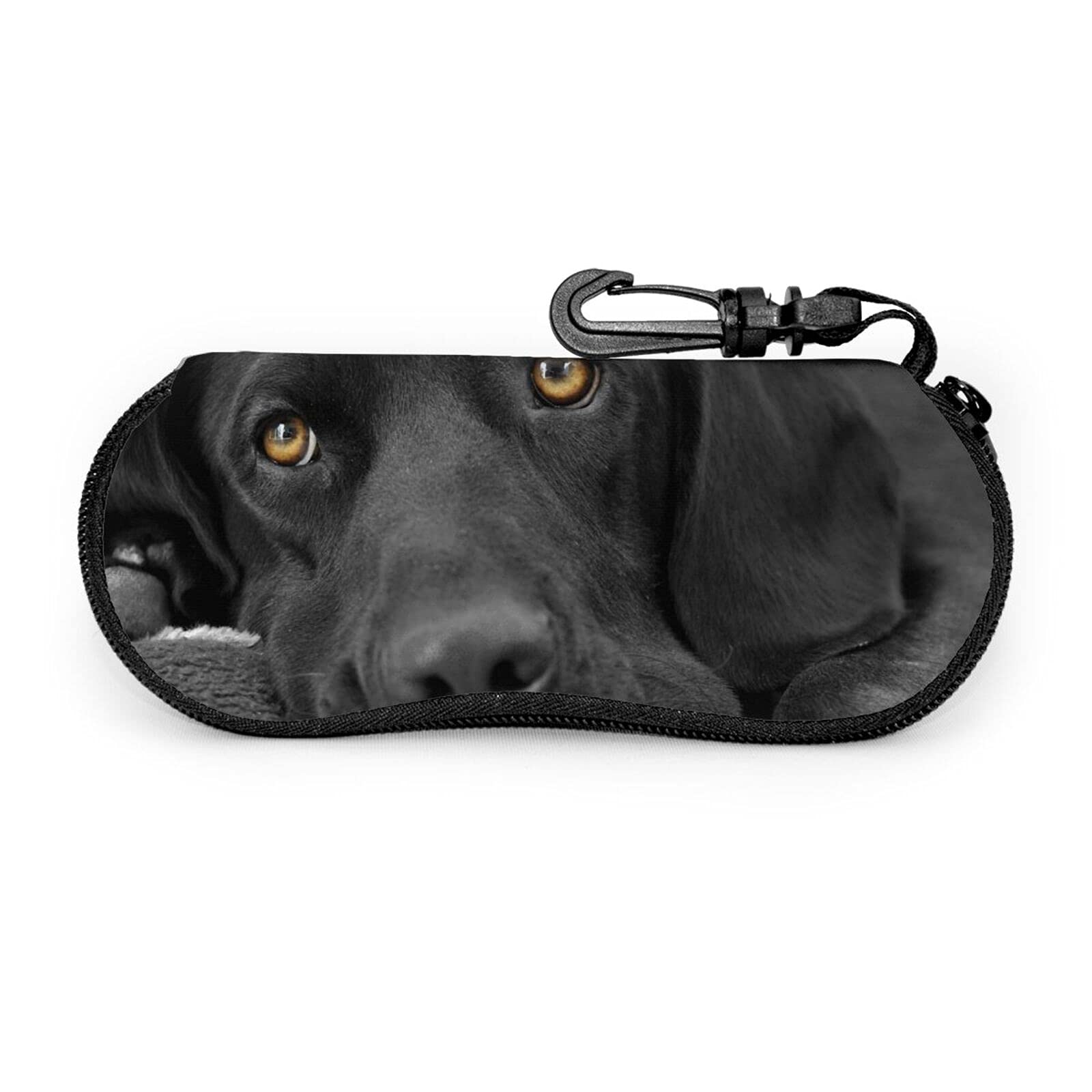 Stylish Black Labrador Glasses Case with Carabiner Clip | Unisex Kids Portable Soft Eyeglass Pouch for Sunglasses & Prescription Glasses | Perfect for School, Travel, and Outdoor Activities