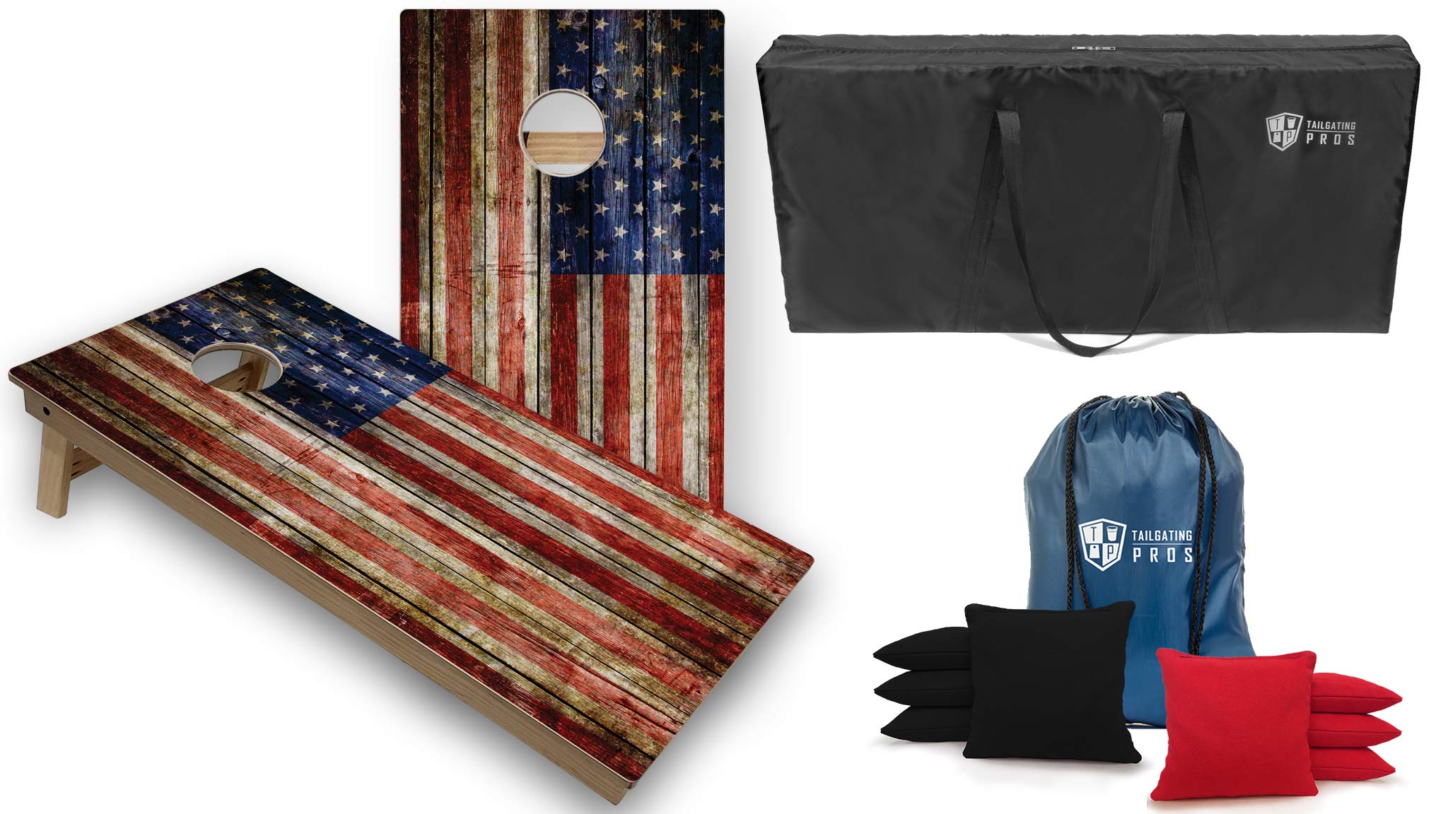Premium Tournament-Grade Cornhole Game Set - 2 Professional 4'x2' Rustic Flag Regulation Baltic Birch Boards, Carrying Case & 8 Bean Bags with Optional LED Lights - Perfect for Tailgating, Backyard Parties & Outdoor Events