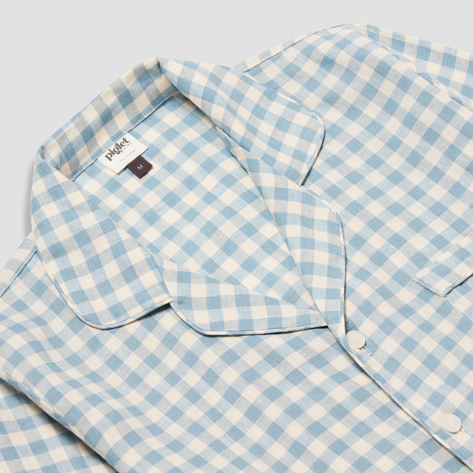 Men's Warm Blue Gingham Linen Pajama Shirt - Soft & Comfortable Sleepwear for Lounge & Nightwear - Perfect for Relaxing at Home or Bedtime Comfort