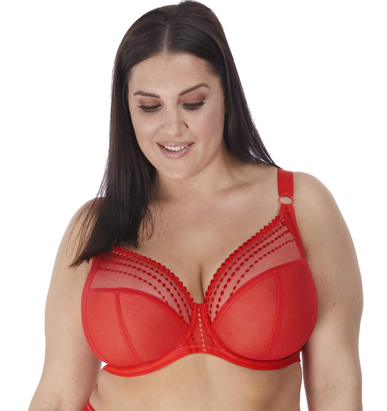 Elomi Women's Matilda Plunge Bra - DD+ Size, Sheer Mesh Cups with Side Support & Adjustable J-Hook for Racerback | Perfect for Everyday Wear, Special Occasions & Active Lifestyles