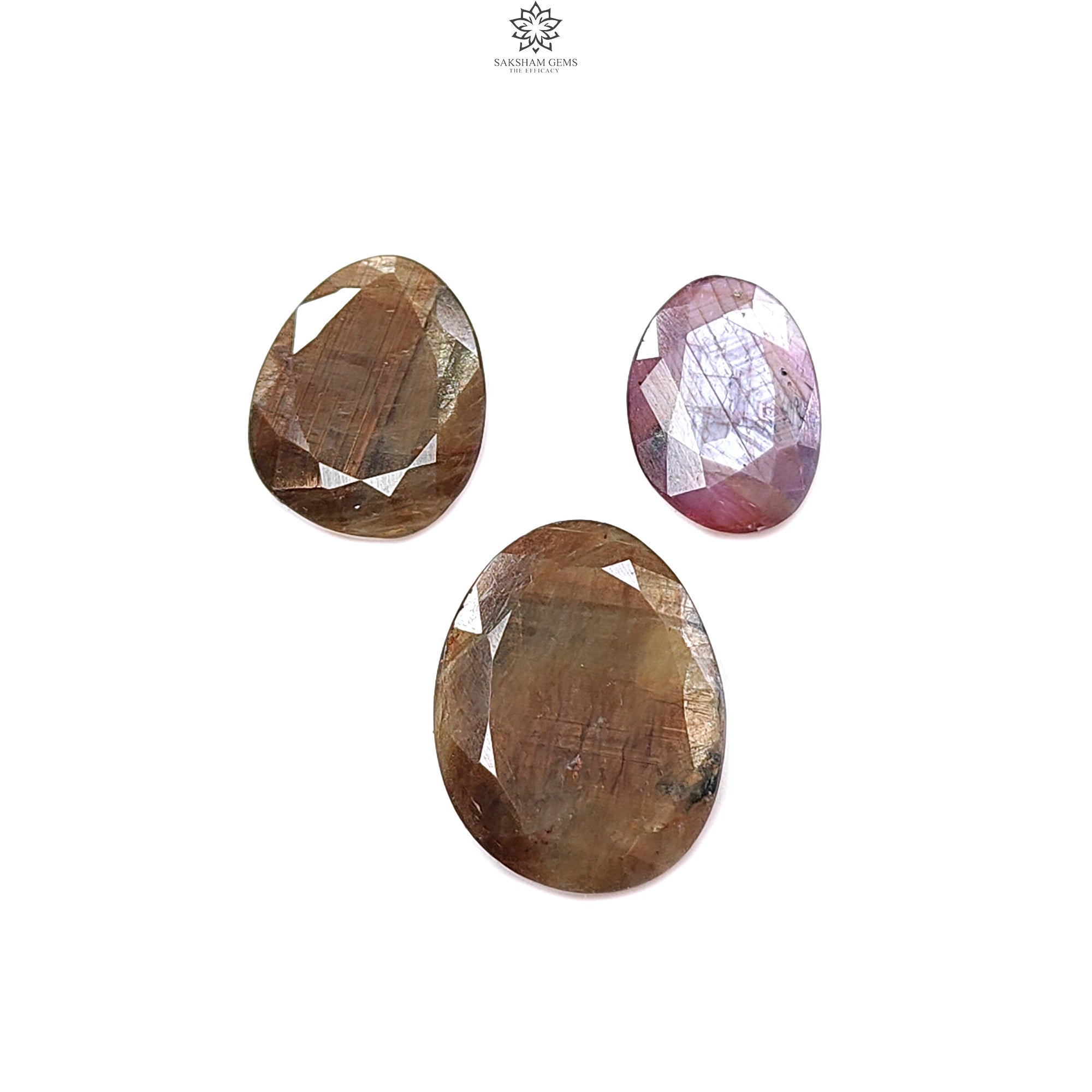 Natural Untreated Golden Brown Chocolate & Pink Sapphire Gemstone Set - 22.10cts Faceted Cut Fancy Shape (13x9mm & 17x13mm, 3pcs) - Perfect for Jewelry Making, Engagement Rings & Unique Gift Ideas