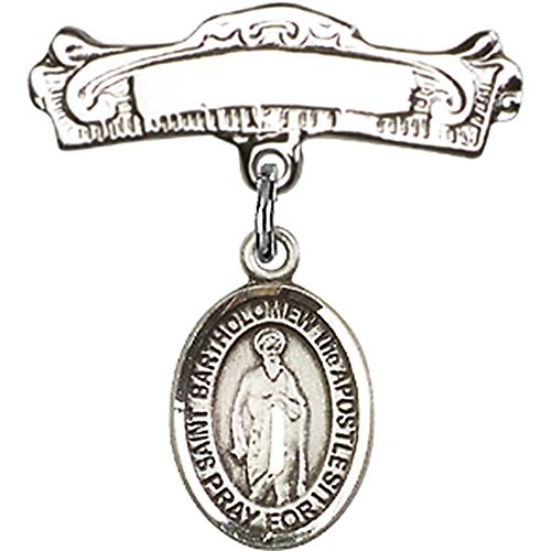 Sterling Silver Baby Badge with St. Bartholomew The Apostle Charm - 7/8