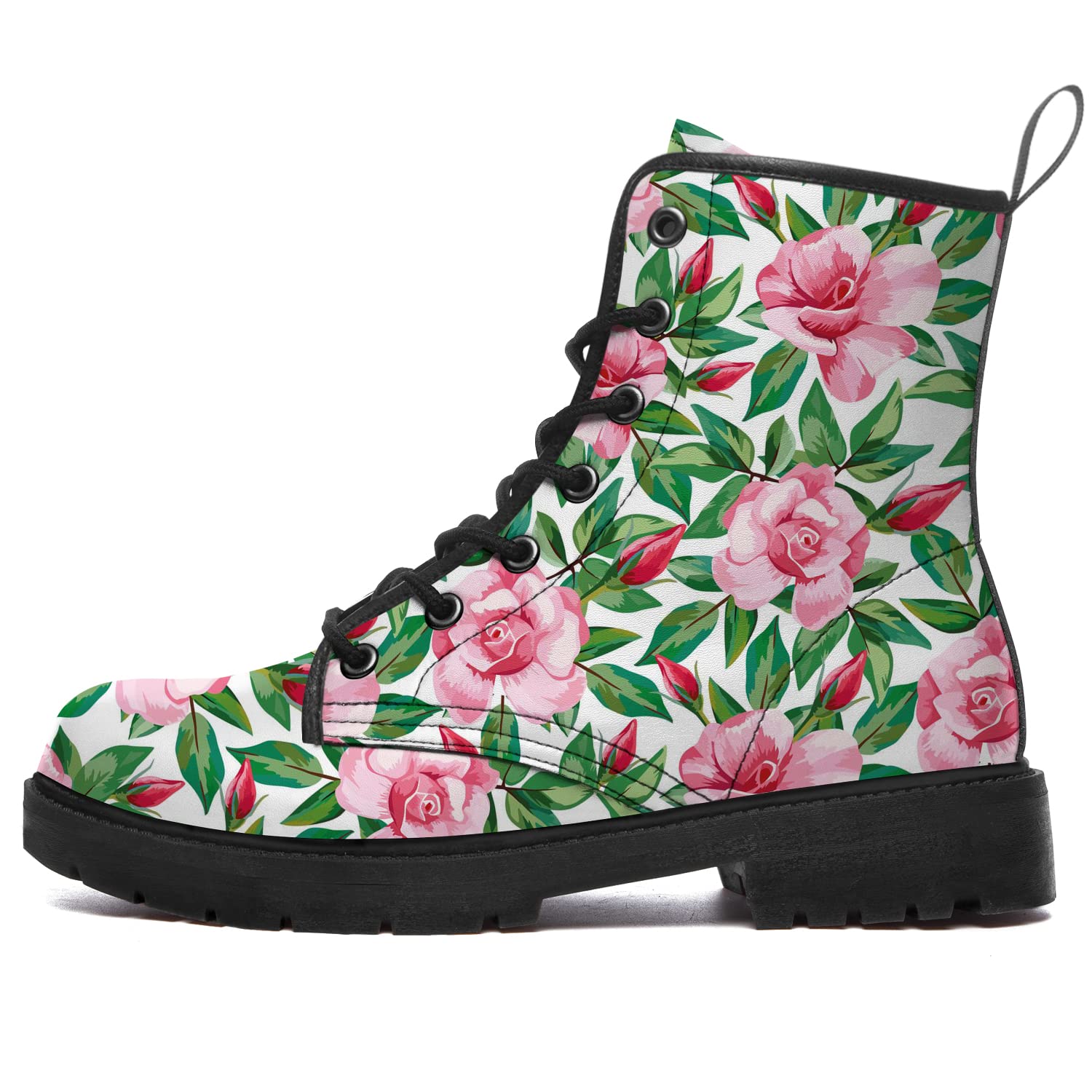 Stylish Unisex Flower Combat Boots - Waterproof Vegan Leather Ankle Boots with Non-Slip Sole | Perfect for Outdoor Adventures, Music Festivals & Everyday Wear