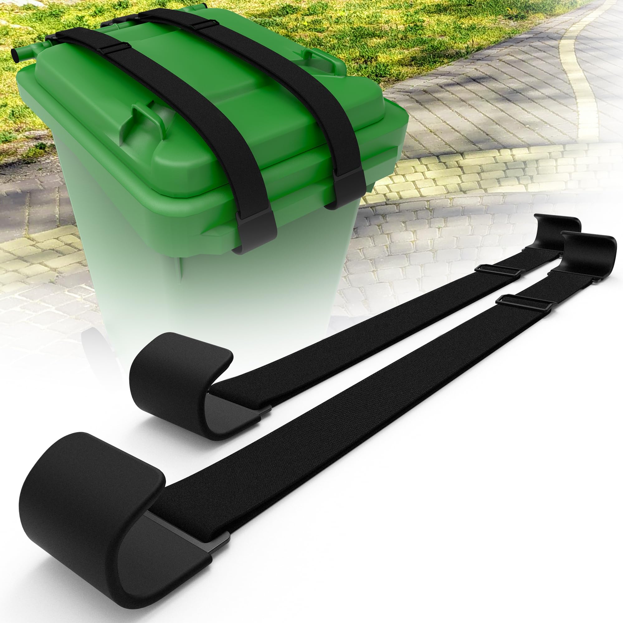 2 Pack Heavy Duty Metal Double Claw Trash Can Lid Lock - Raccoon Proof & Bear Resistant Outdoor Garbage Bin Lock Straps with Bungee Cord - Secure Trash Cans from Animals and Wind - Perfect for Camping, Backyard, Parks and Wildlife Areas (Black)