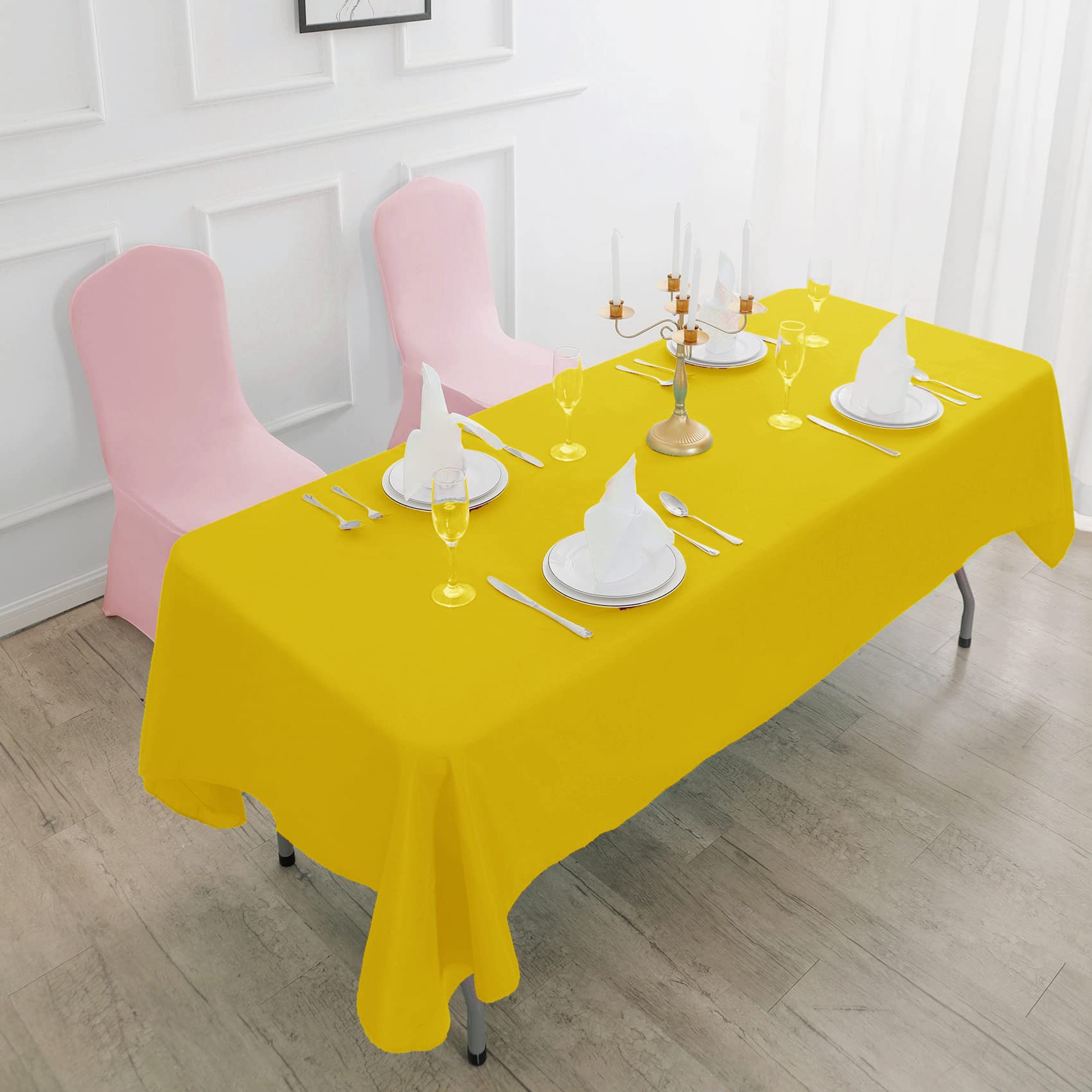 60x102 Inch Yellow Rectangle Tablecloth - Stain & Wrinkle Resistant Washable Polyester Table Cover for Dining, Buffet, Wedding - Decorative Fabric Tablecloth for Parties, Events & Home Decor