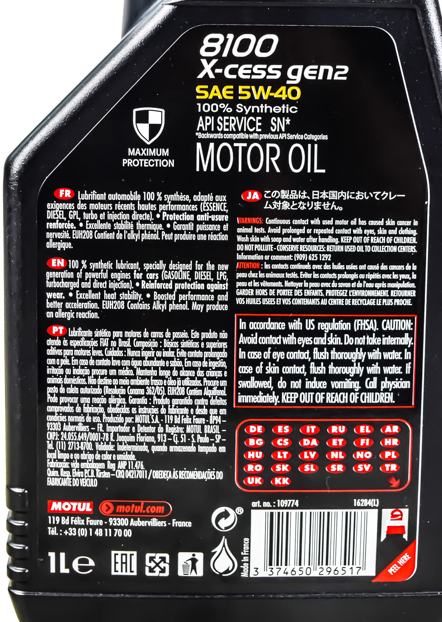 Motul 109774 8100 X-Cess Gen2 5W-40 Synthetic Motor Oil - 6 Pack (1 Liter Bottles) - Premium Engine Protection for High-Performance Cars, SUVs & Trucks - Ideal for Daily Driving, Racing & Extreme Conditions