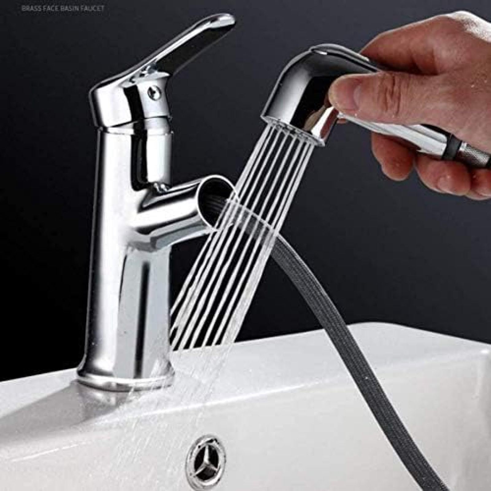 CRJUS Black Pull-Out Kitchen Faucet with Hot & Cold Water - Brass Sink Mixer Tap for Bathroom & Basin | Perfect for Modern Home, Restaurant & Commercial Use