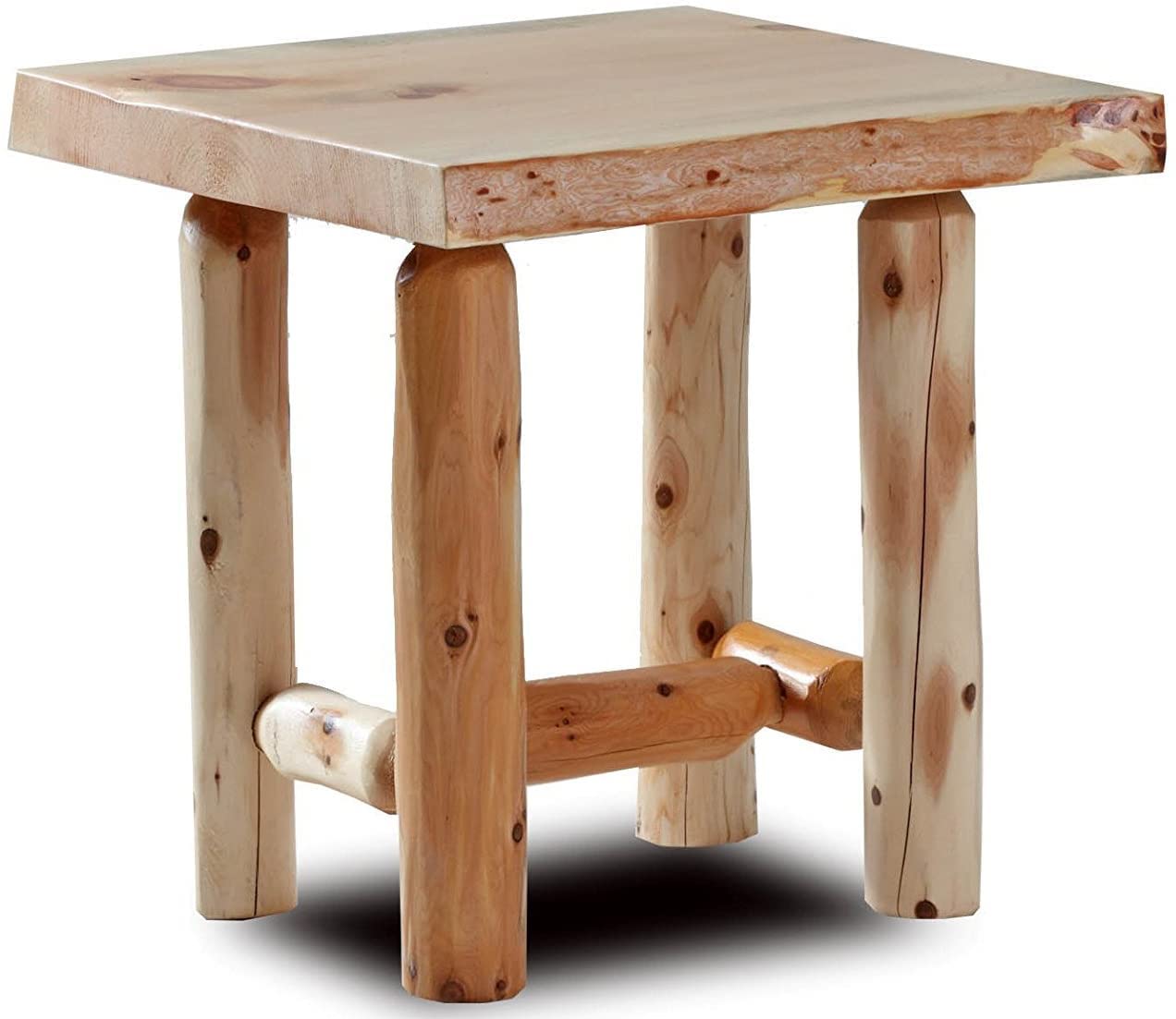 Rustic Log End Table - Handcrafted Pine & Cedar Wood Nightstand, Lamp Stand, or Plant Table for Living Room, Bedroom & Office (Natural Finish)