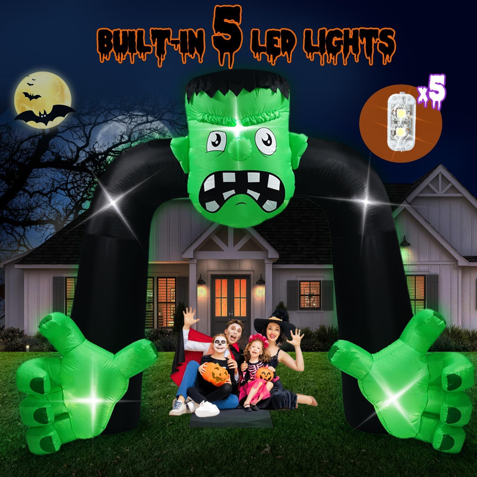 9FT Tall Halloween Inflatables Archway with Frankenstein - Outdoor Yard Decoration with Built-in 5 LED Lights, Blow Up Inflatable Arch for Spooky Halloween Party Decorations, Haunted House Entrance, and Trick-or-Treat Display