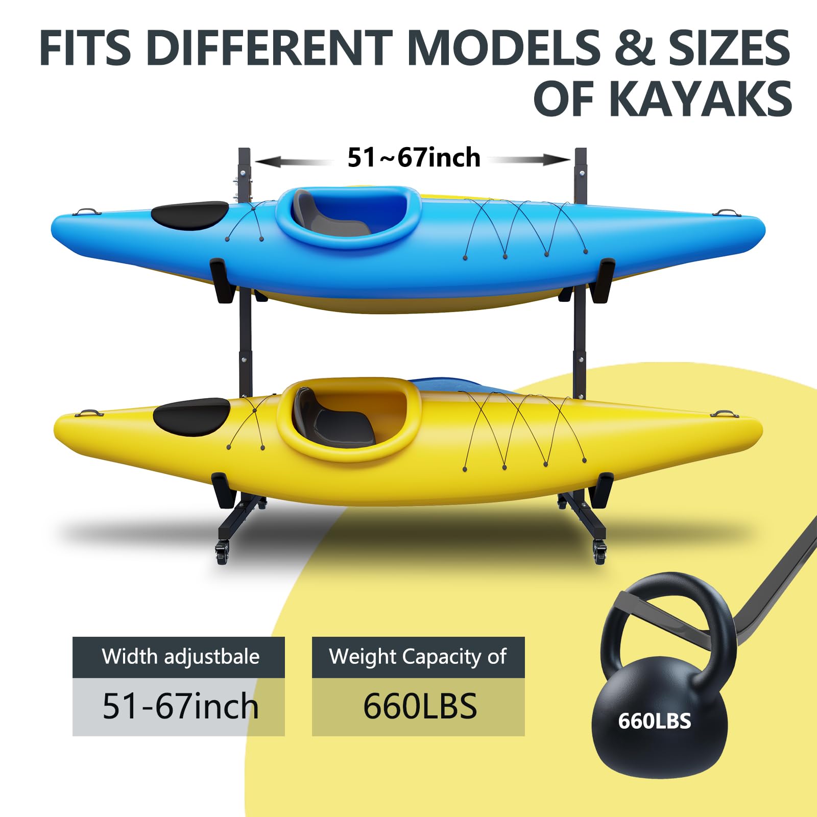 Heavy Duty Adjustable Kayak and Canoe Storage Rack - Freestanding SUP Stand for Indoor & Outdoor Use - Weatherproof Kayak Holder for Garage, Shed, Dock - Perfect for Secure Kayak, Canoe and Paddleboard Storage