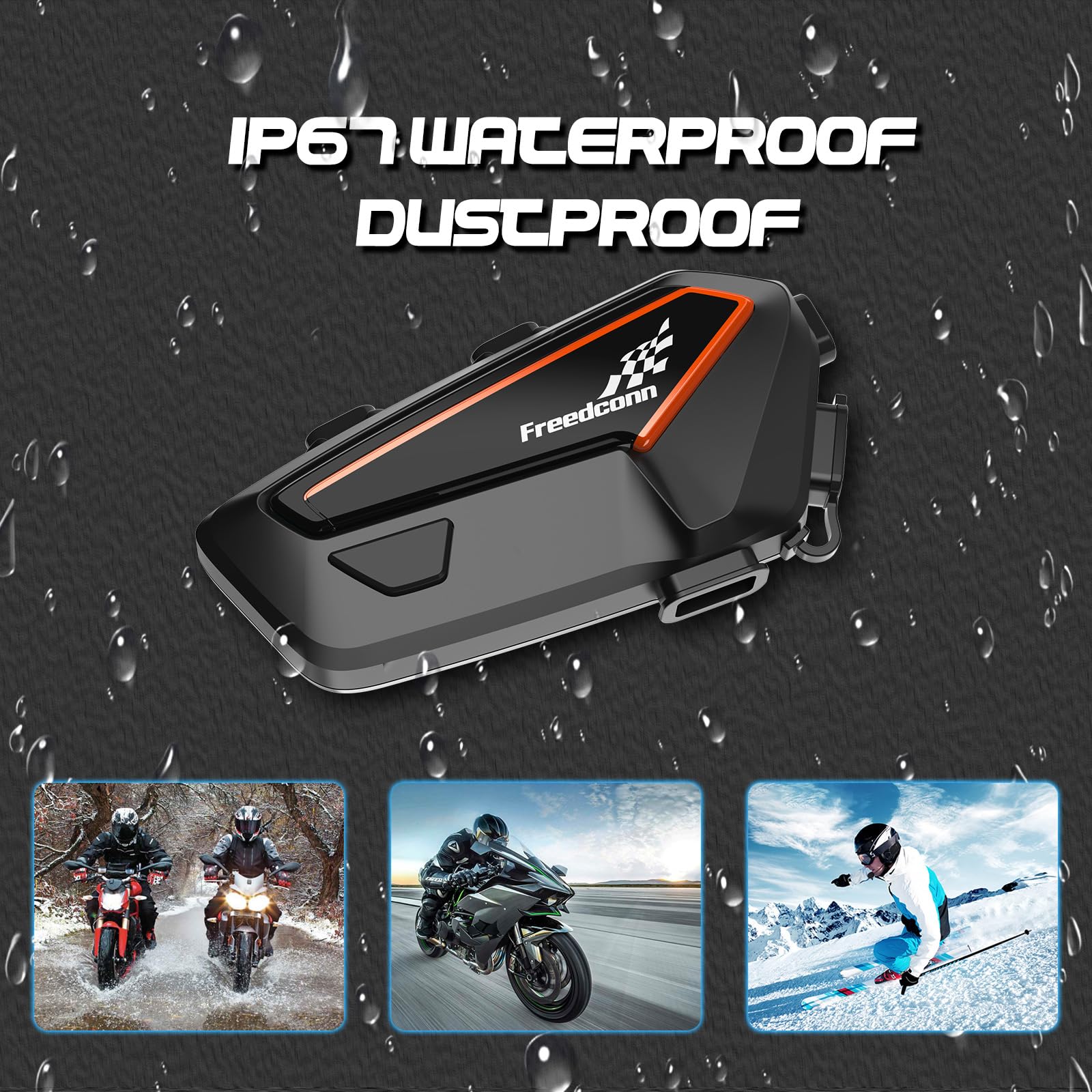 FreedConn F1 Motorcycle Bluetooth Helmet Headset - Wireless Headphone Speaker with Bluetooth 5.2, CVC Noise Cancellation, 1100mAh Battery (30 Hours), IP67 Waterproof, Voice Control - Perfect for Solo Riders & Long-Distance Motorcycle Tours