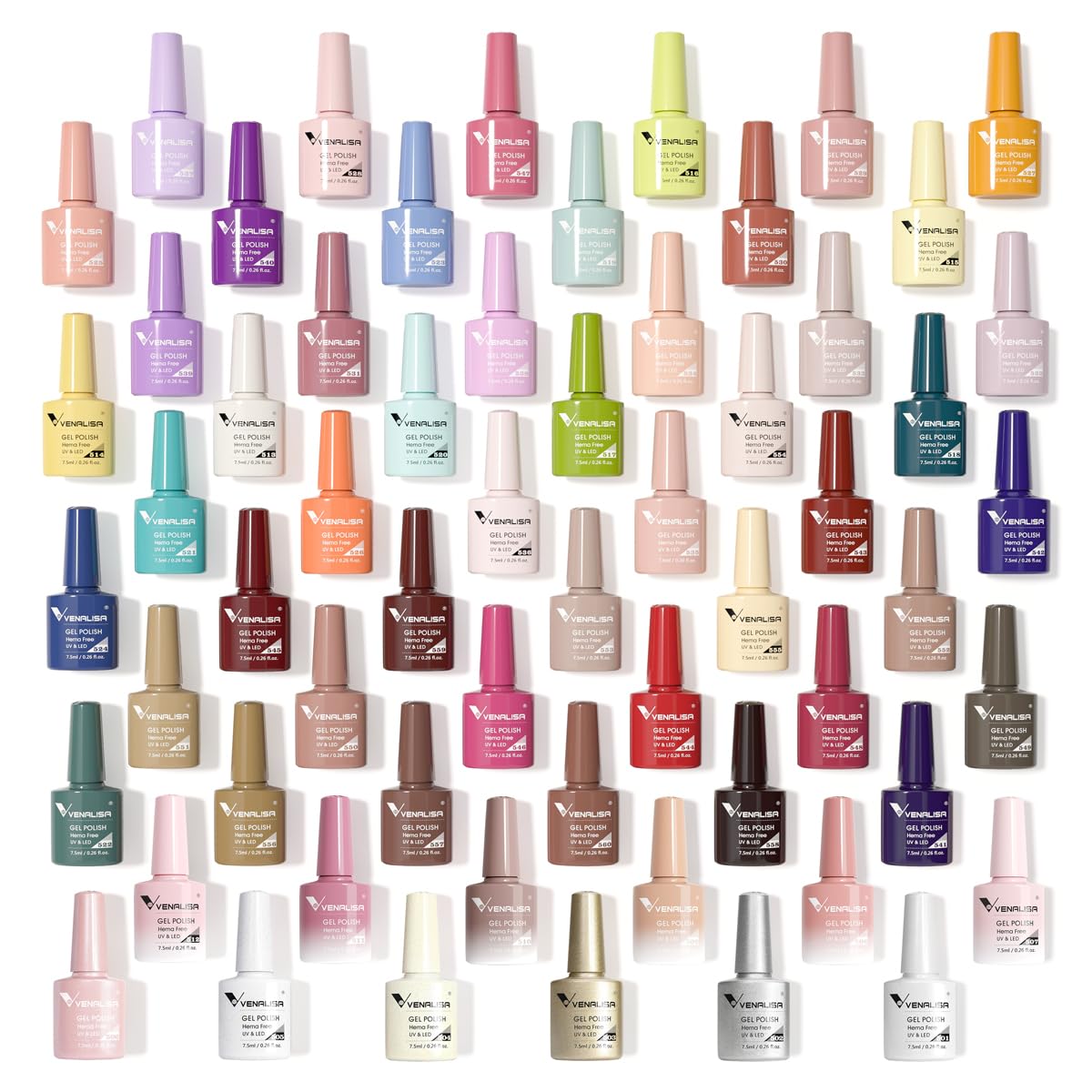 VENALISA VIP5 Gel Nail Polish Set - 65 Pcs Soak Off UV LED Gel Polish Kit with Color Book | Pure Jelly & Glitter Nail Colors for Salon & DIY Home Manicure | Perfect for Nail Art, Parties, Weddings & Gift Giving