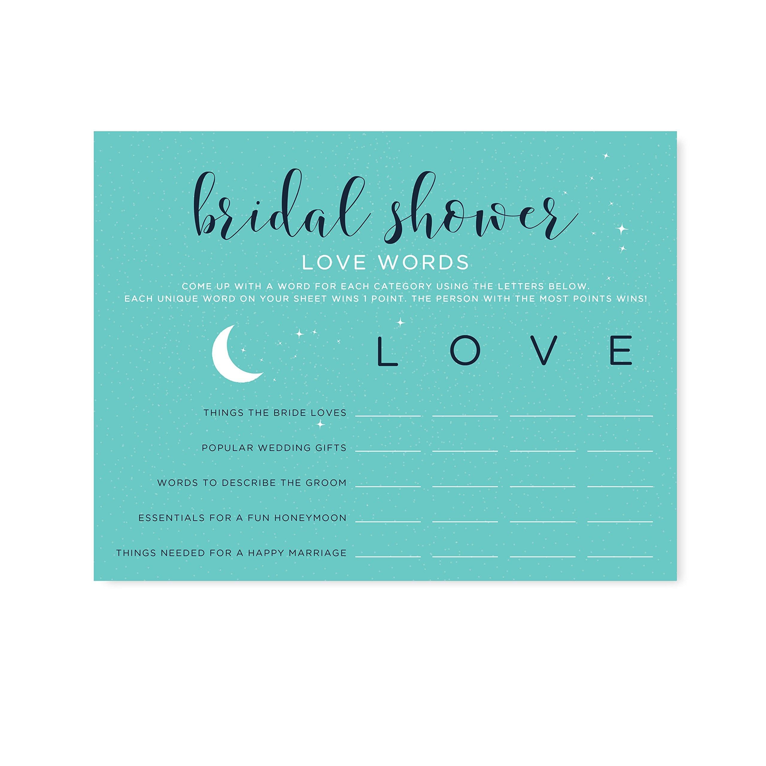 Andaz Press Love You to the Moon and Back Wedding Collection - 20-Pack Romantic Bridal Shower Game Cards with Heartfelt Love Phrases - Perfect for Wedding Showers, Bachelorette Parties & Anniversary Celebrations