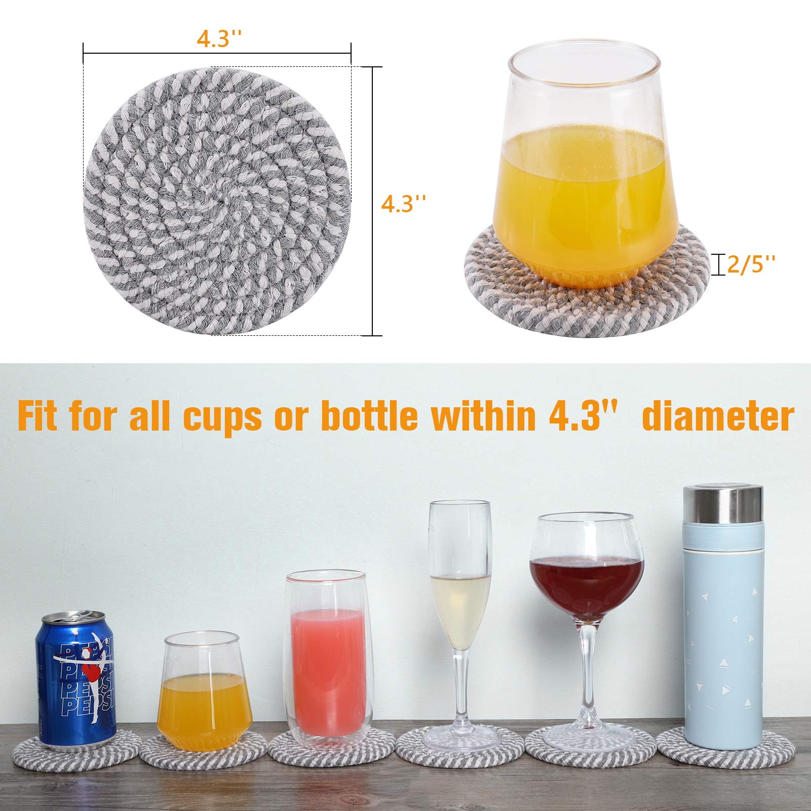 ABenkle Set of 8 Woven Drink Coasters - 4.3 Inch Absorbent Boho Style Coasters for Coffee, Wine & Beverages - Perfect Housewarming Gift, Home Decor & Bar Essentials for Coffee Table, Kitchen & Dining Room