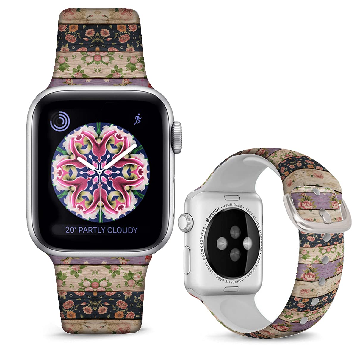 Vintage Wood Grain Floral Apple Watch Bands - Compatible with 38mm/40mm/41mm iWatch SE & Series 8/7/6/5/4/3/2/1 - Durable Silicone Replacement Straps for Men & Women - Perfect for Casual Wear, Office & Outdoor Activities