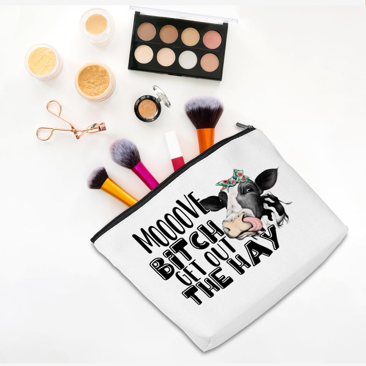 Western Cow Print Makeup Bag for Women - Cute Cosmetic & Toiletry Pouch with Zipper - Perfect Western Themed Gift for Cow Lovers, Birthday, Graduation - Great for Travel, Daily Use & Western Party Accessories