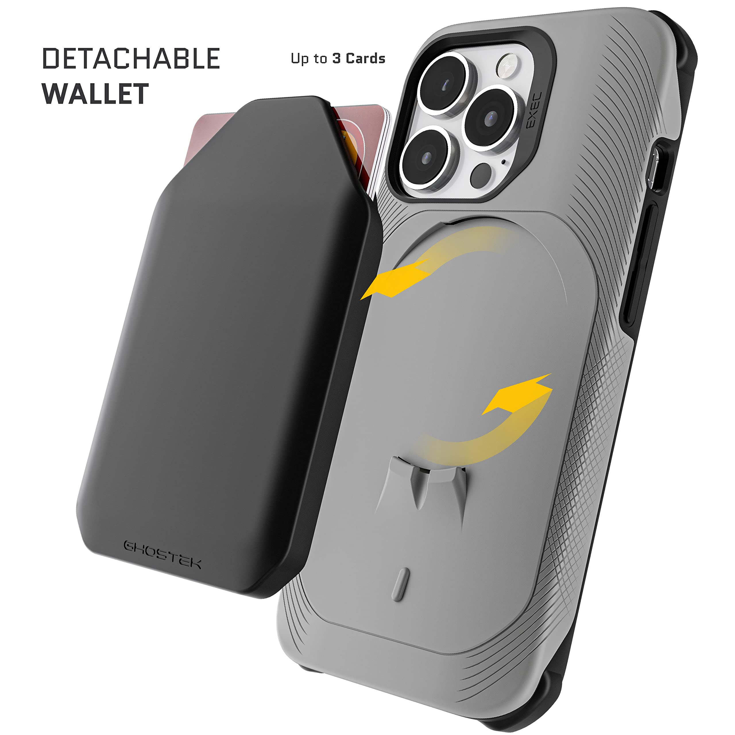 Ghostek EXEC iPhone 13 mini Case Wallet - Detachable Credit Card Holder, MagSafe Compatible, Magnetic Car Mount Support - Protective Cover for 2021 Apple iPhone 13 mini (5.4 inch) - Gray - Perfect for Daily Use, Travel & Hands-Free Driving