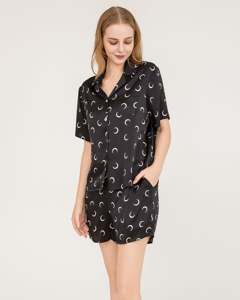 Silk Pajama Set for Women - Soft & Comfortable Short Sleeve Sleepwear - Perfect for Summer Nights, Lounging & Travel