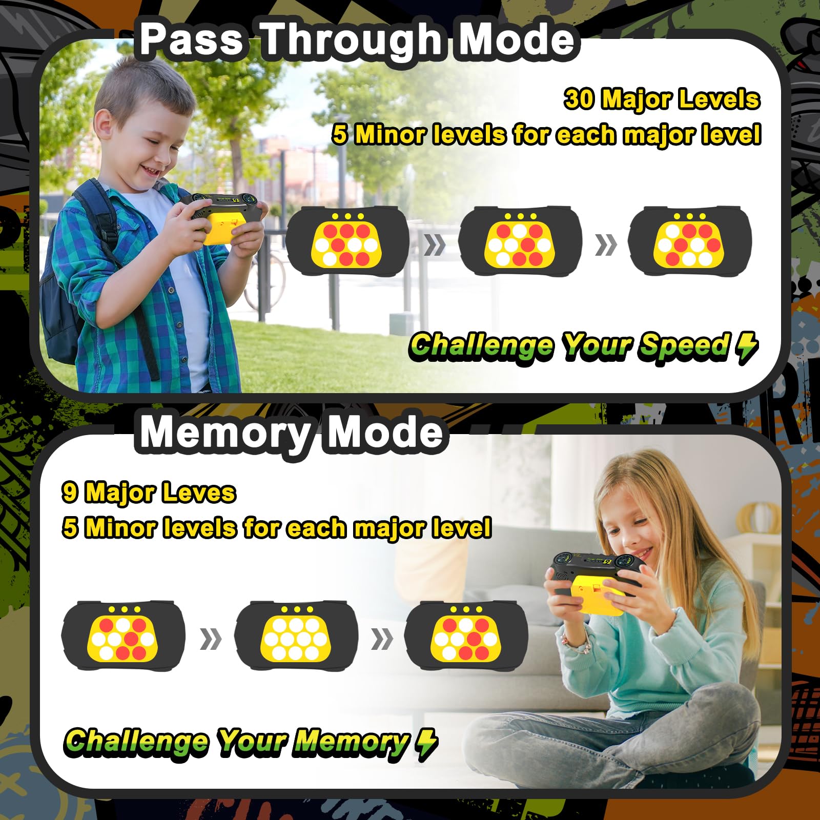 Fast Push Bubble Game for Kids 6-12 & Adults - Handheld Stress Relief Puzzle Toy with Light Up Bubbles - Fun Anxiety Relief Game for Boys, Girls, Teens - Perfect for Travel, Classroom, Office & Home Relaxation