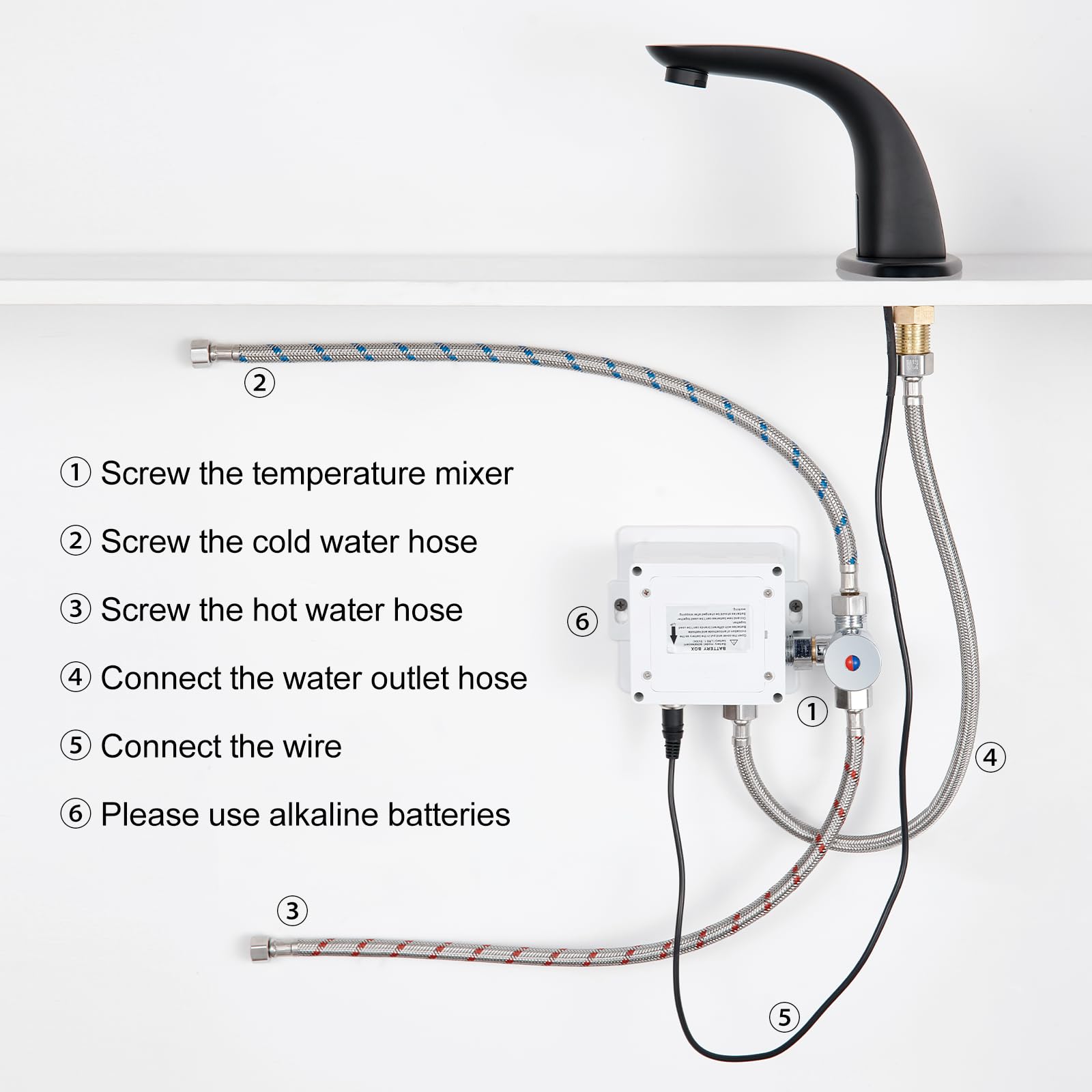 Touchless Bathroom Sink Faucet with Hole Cover Plate - Matte Black Finish, Water-Saving Sensor Faucet for Modern Home & Commercial Bathrooms