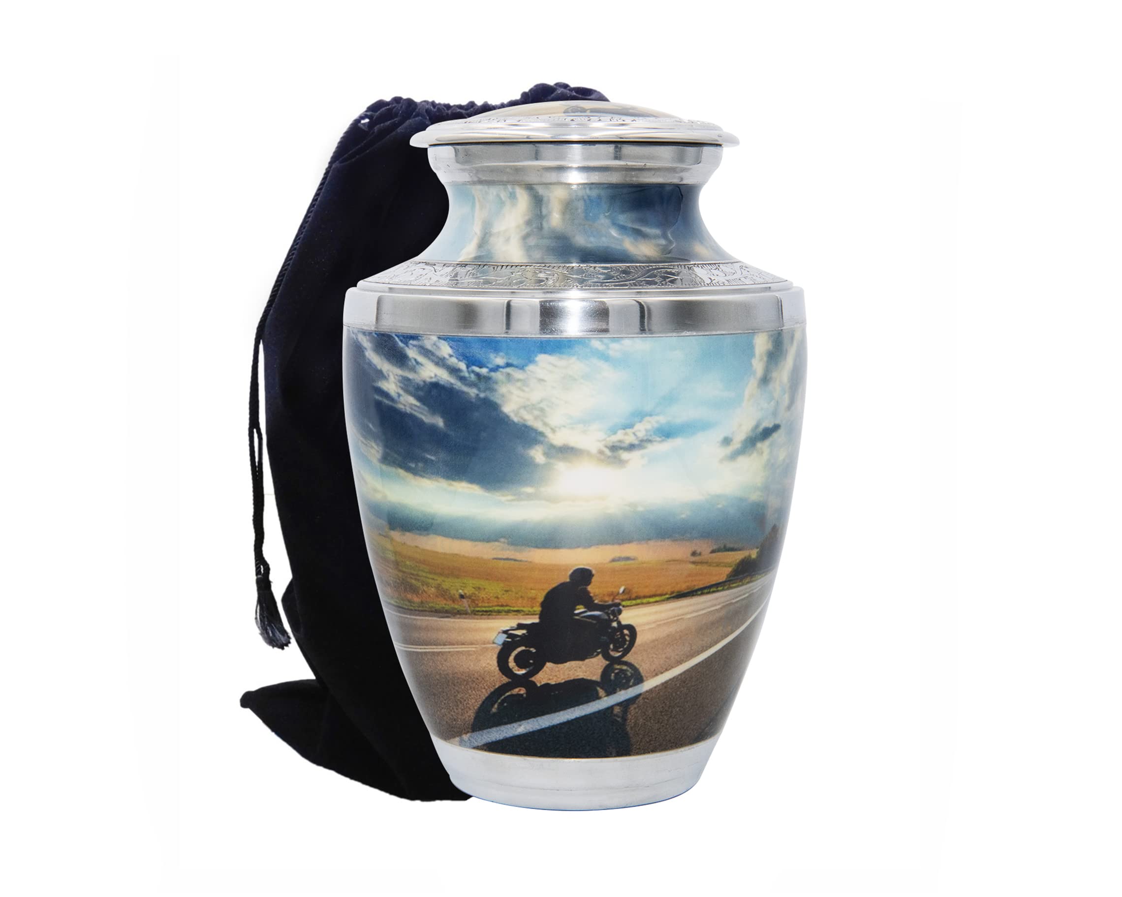 Motorcycle Lover's Cremation Urn with Velvet Bags & Custom Engraving - Large Motorcyclist Memorial Urn for Funeral, Ashes Keepsake - Perfect for Biker Memorial Services & Home Display