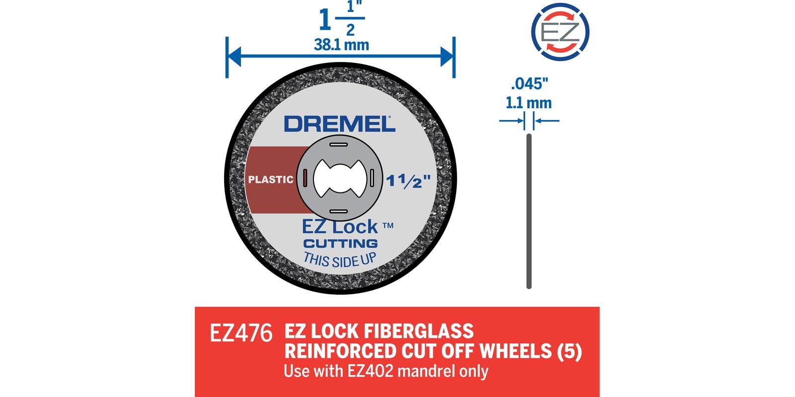 Dremel EZ476 1.5-Inch EZ Lock Rotary Tool Cut-Off Wheels for Plastic - 5 Pack | High-Speed Cutting Discs for DIY Crafts, Home Repairs & Hobby Projects