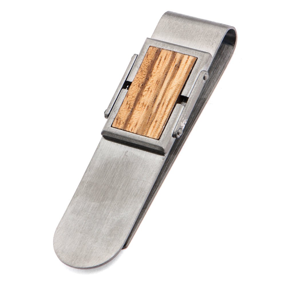 Premium Stainless Steel Money Clip for Men with Zebra Wood Inlay - Slim RFID Blocking Wallet Alternative - Perfect for Cash, Cards & Everyday Carry (Model #SSMC14458)
