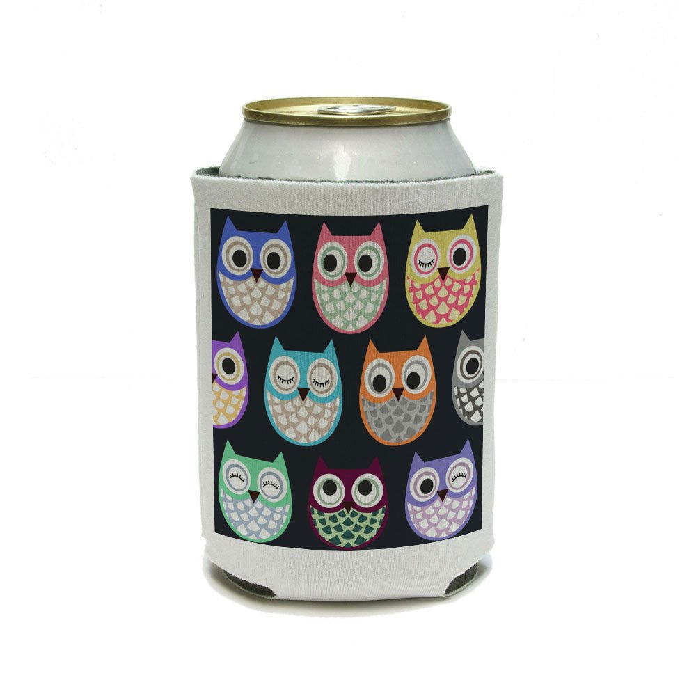 Colorful Owls Insulated Can Cooler - Cute Owl Pattern Beverage Holder for Drinks - Perfect for Parties, Picnics, and Outdoor Activities