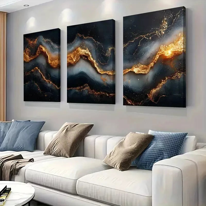 3-Piece Modern Marble Design Wall Art Set with Gold Veins - 50x70cm Framed Canvas Prints - High Quality Australian Made - Perfect for Living Room, Bedroom & Office Decor