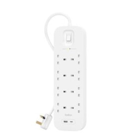 Belkin Surge Protector with 1xUSB C & 1xUSB A Ports - 6 Outlet (SRB002af2M) & 8 Outlet (SRB003af2M) - Power Strip for Home, Office, Gaming & Electronics Protection