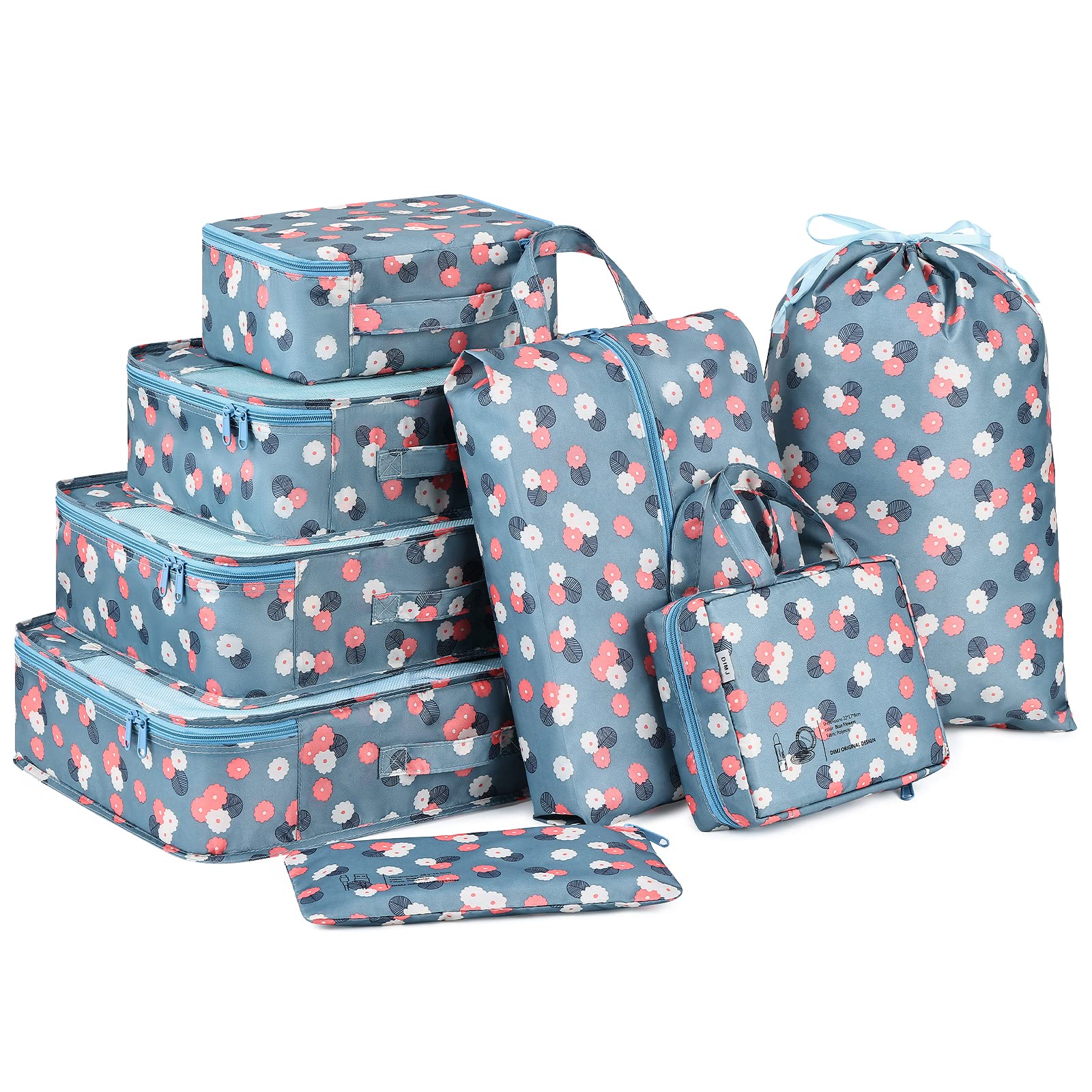 8-Piece DIMJ Packing Cubes Set for Travel - Lightweight Foldable Suitcase Organizer & Luggage Storage Bags (Blue) | Perfect for Business Trips, Vacations & Backpacking