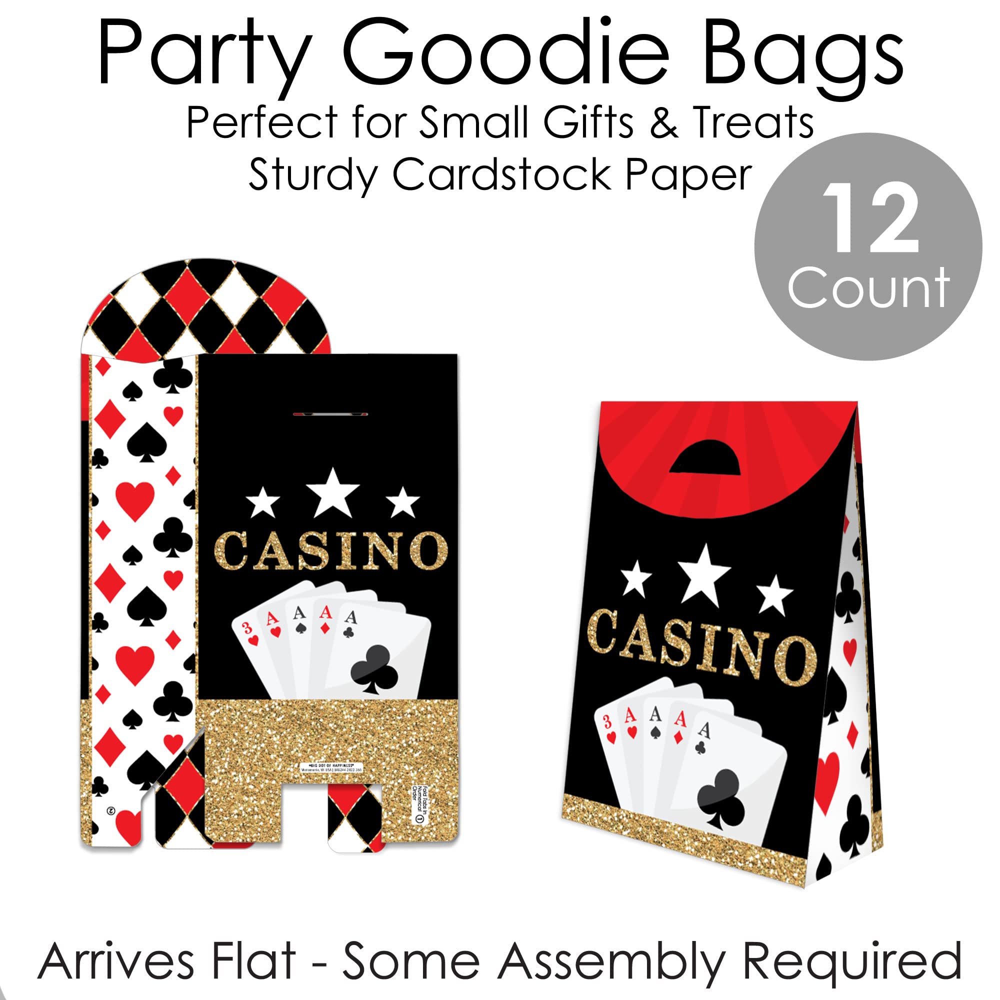 Big Dot of Happiness Las Vegas Casino Gift Favor Box - Set of 12 Party Goodie Bags for Casino Night, Bachelorette Party & Themed Events
