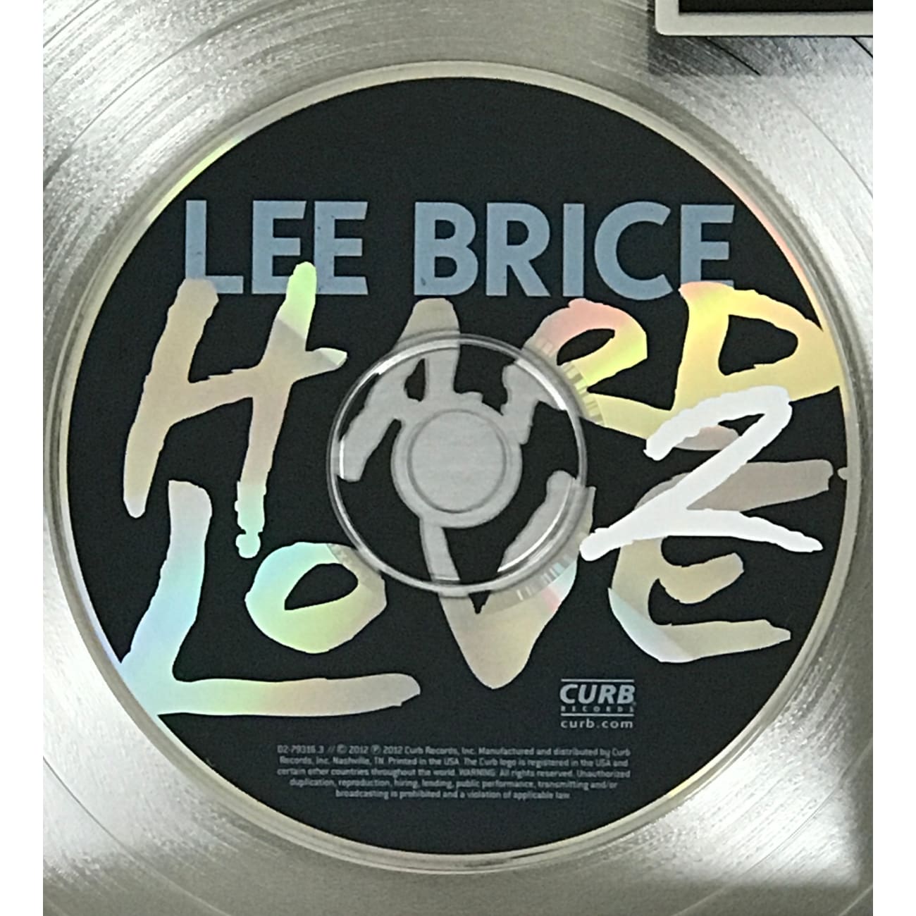 Lee Brice Hard To Love RIAA Platinum Single Award - Certified Music Plaque for Home Decor, Office Display & Fan Collection
