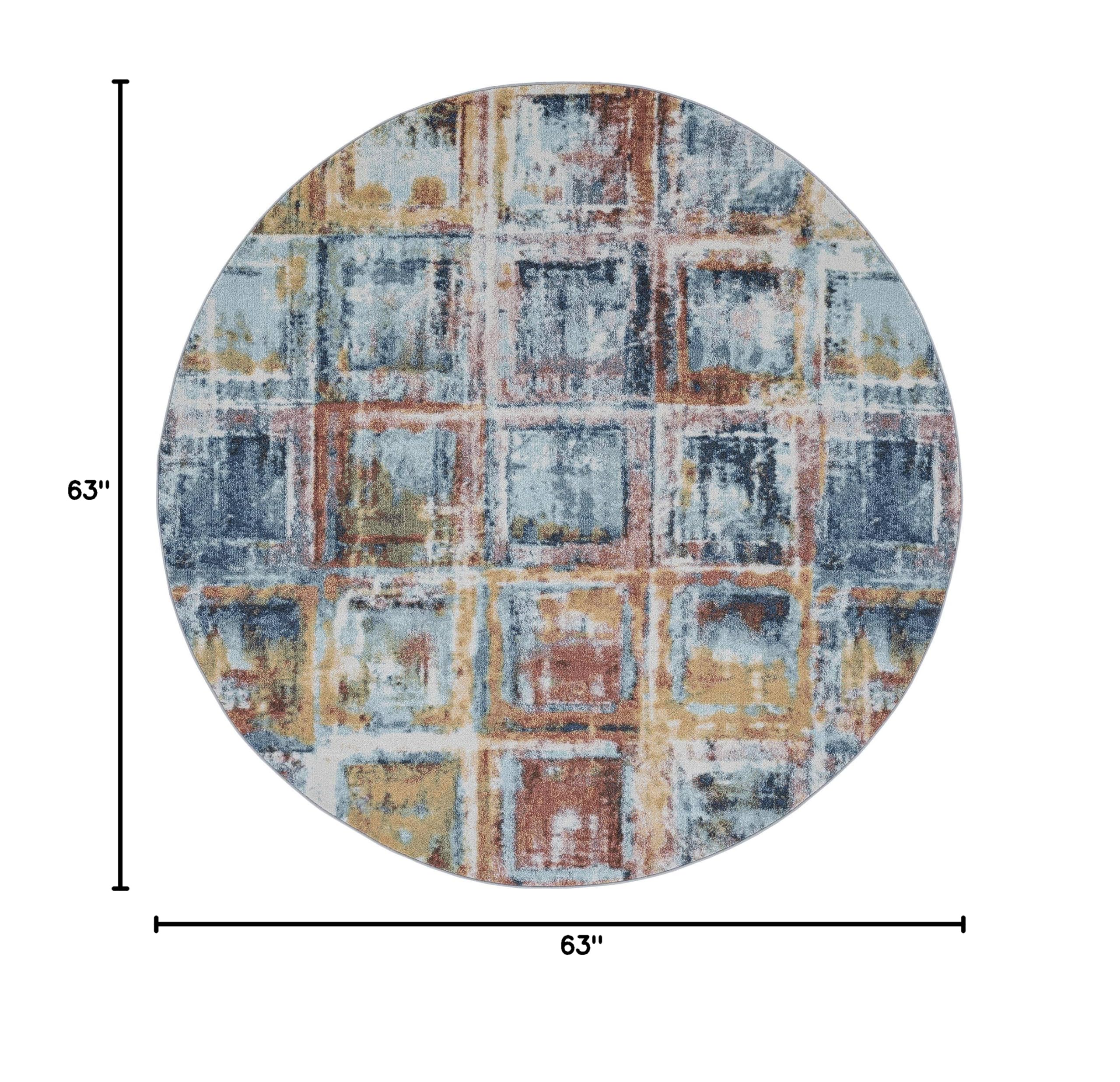 Tayse Rowan Navy 6 Foot Round Area Rug - Modern Abstract Design for Living Room, Bedroom & Dining Room - Soft & Durable Floor Covering for Home Decor