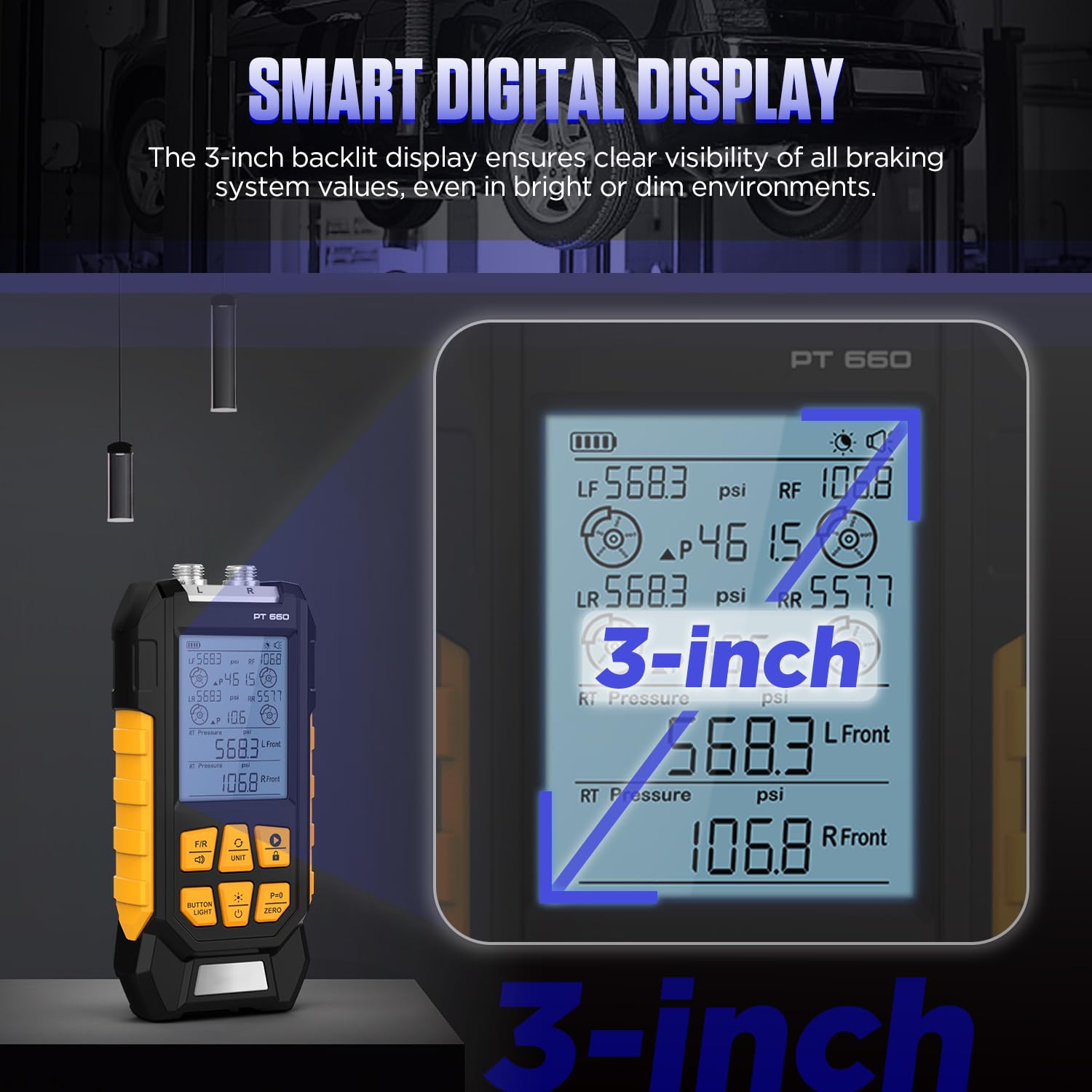 PT660 Digital Brake Pressure Tester - 0-210 Bar Dual Channel Automotive Brake System Diagnostic Tool with Smart Alarm & Multiple Connectors | Perfect for Mechanics, DIY Car Repair & Vehicle Maintenance