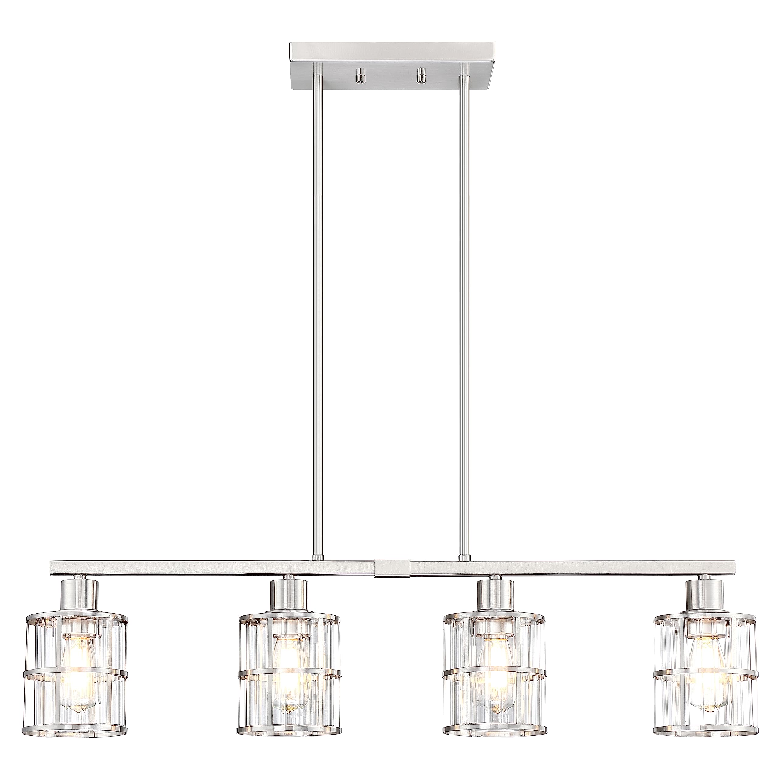 Modern 4-Light Brushed Nickel Pendant Chandelier - Clear Glass Shade for Kitchen Island, Dining Room, Bar & Café Ceiling Lighting Fixture | Perfect for Home Decor & Commercial Spaces
