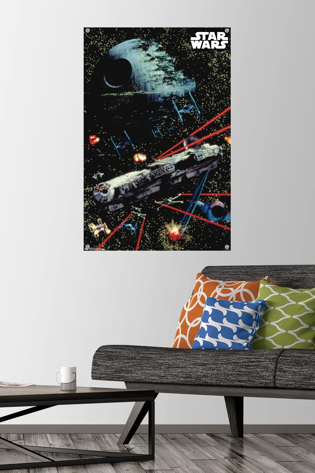 Star Wars Space Battle Wall Poster Set with Push Pins - Premium Movie Decor for Bedroom, Office & Game Room - Perfect Gift for Fans & Collectors