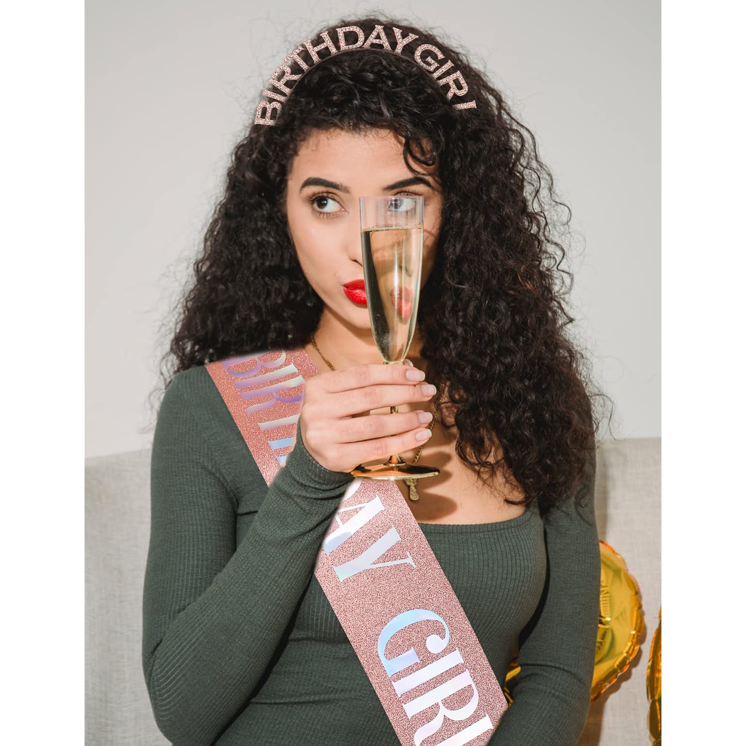 Chanaco Birthday Girl Headband, Sash & Tiara Set - Rose Gold Birthday Crown for Women - Perfect for Birthday Parties, Bachelorette, Girls' Night Out & Special Celebrations