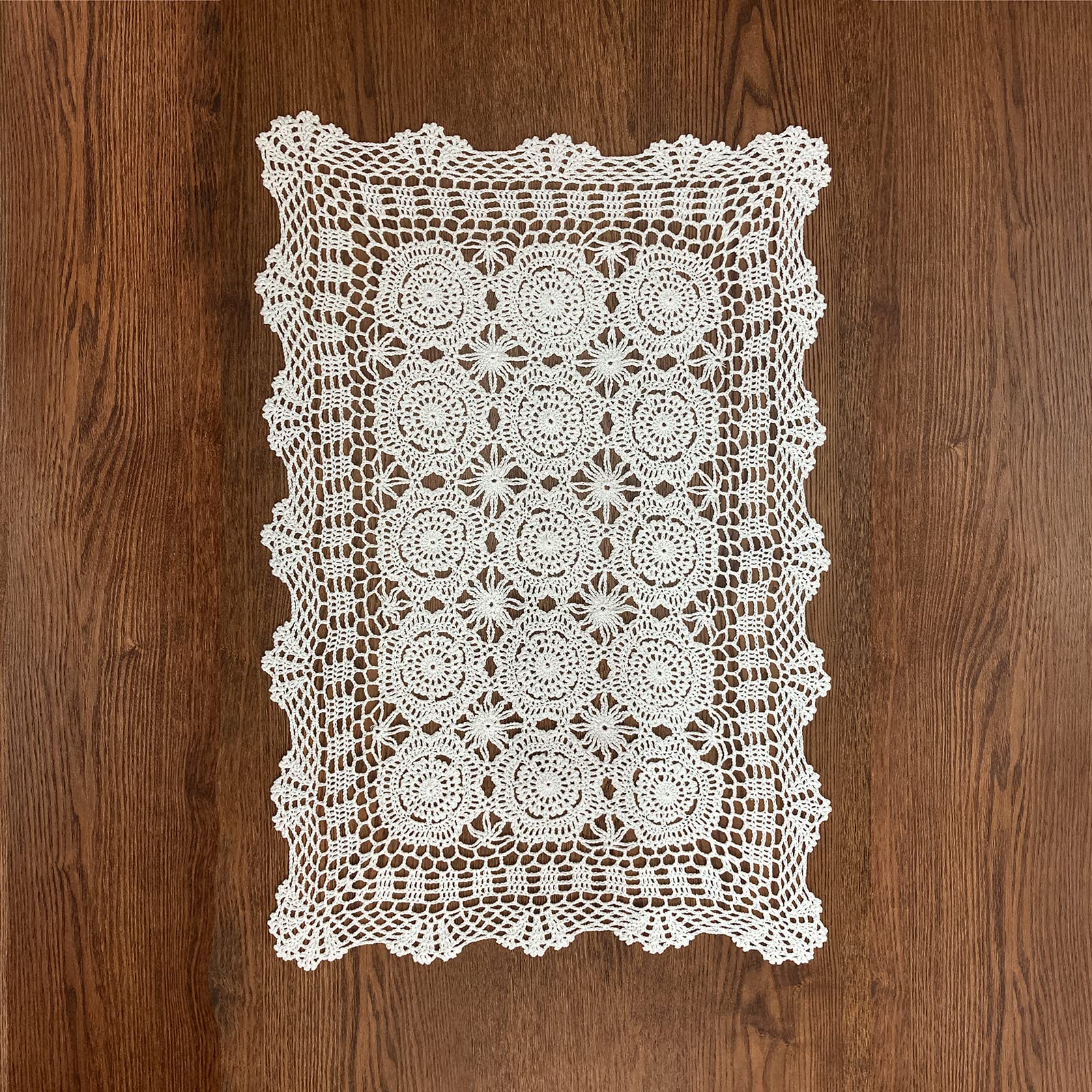 Handmade Rectangular Cotton Crochet Lace Table Runner - 19x27 Inch White Doily for Dining Table Decor - Perfect for Weddings, Dinner Parties & Home Centerpieces